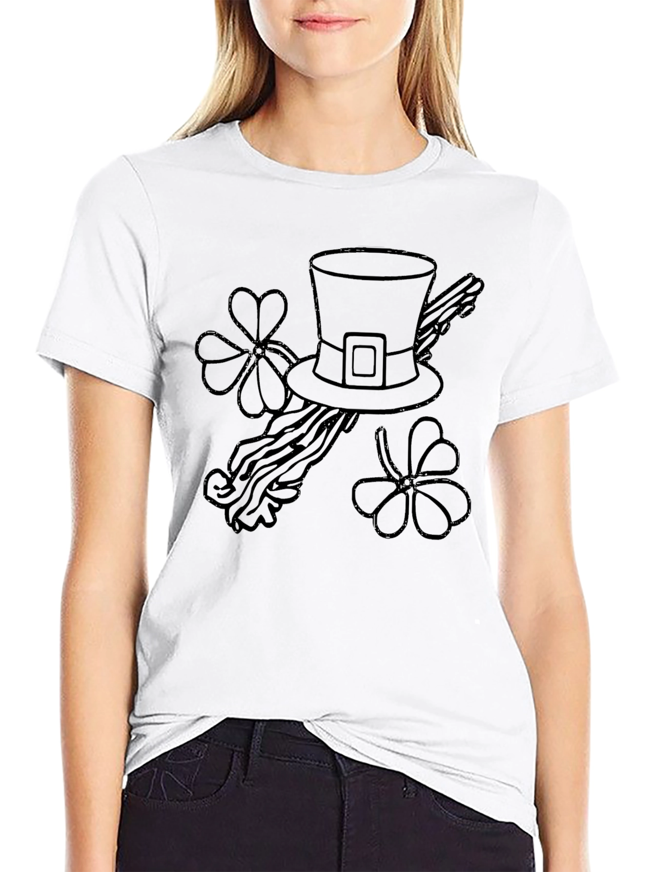 St. Patricks Day Hat & Shamrock Graphic Tee