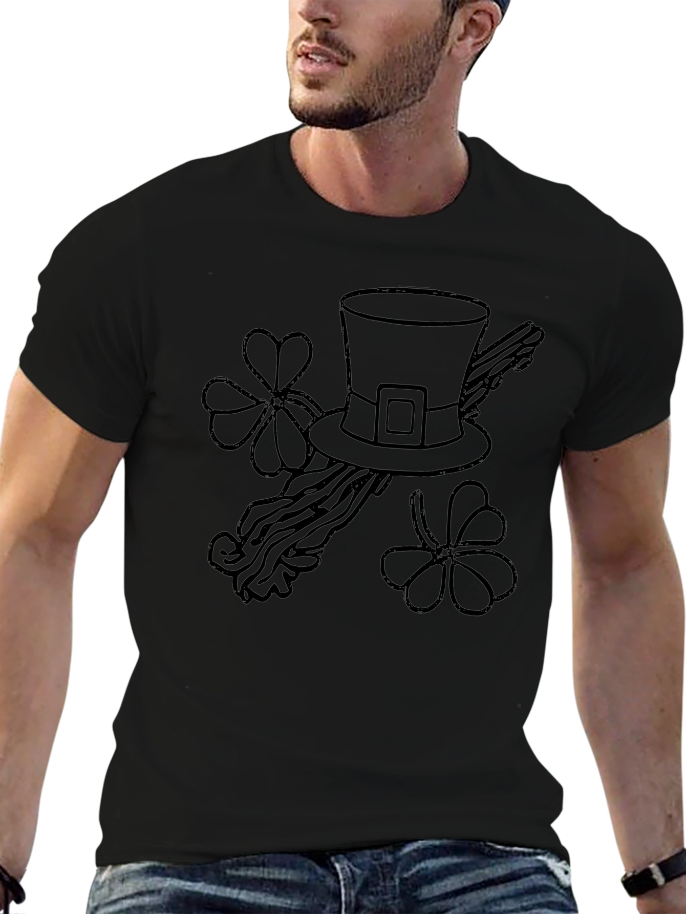 St. Patricks Day Hat & Shamrock Graphic Tee