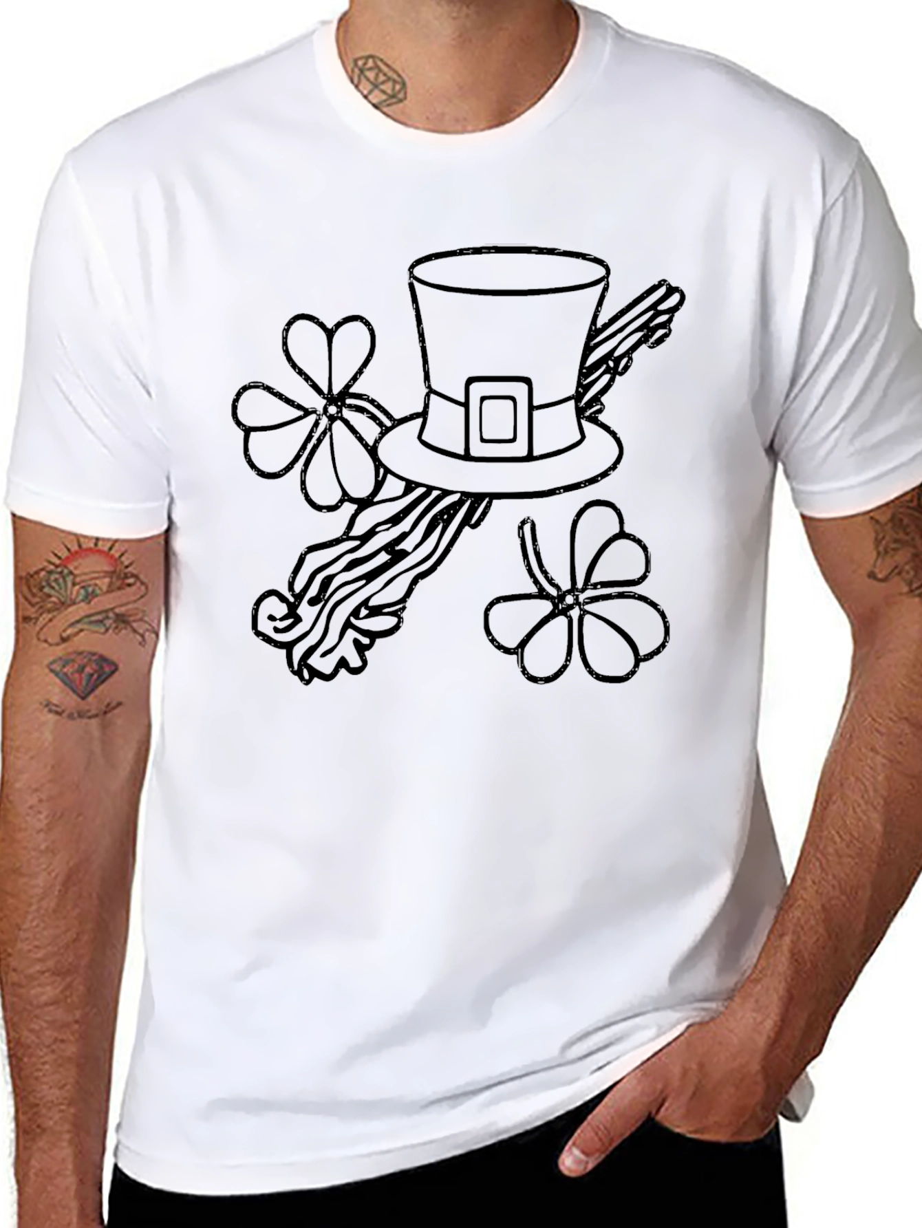 St. Patricks Day Hat & Shamrock Graphic Tee