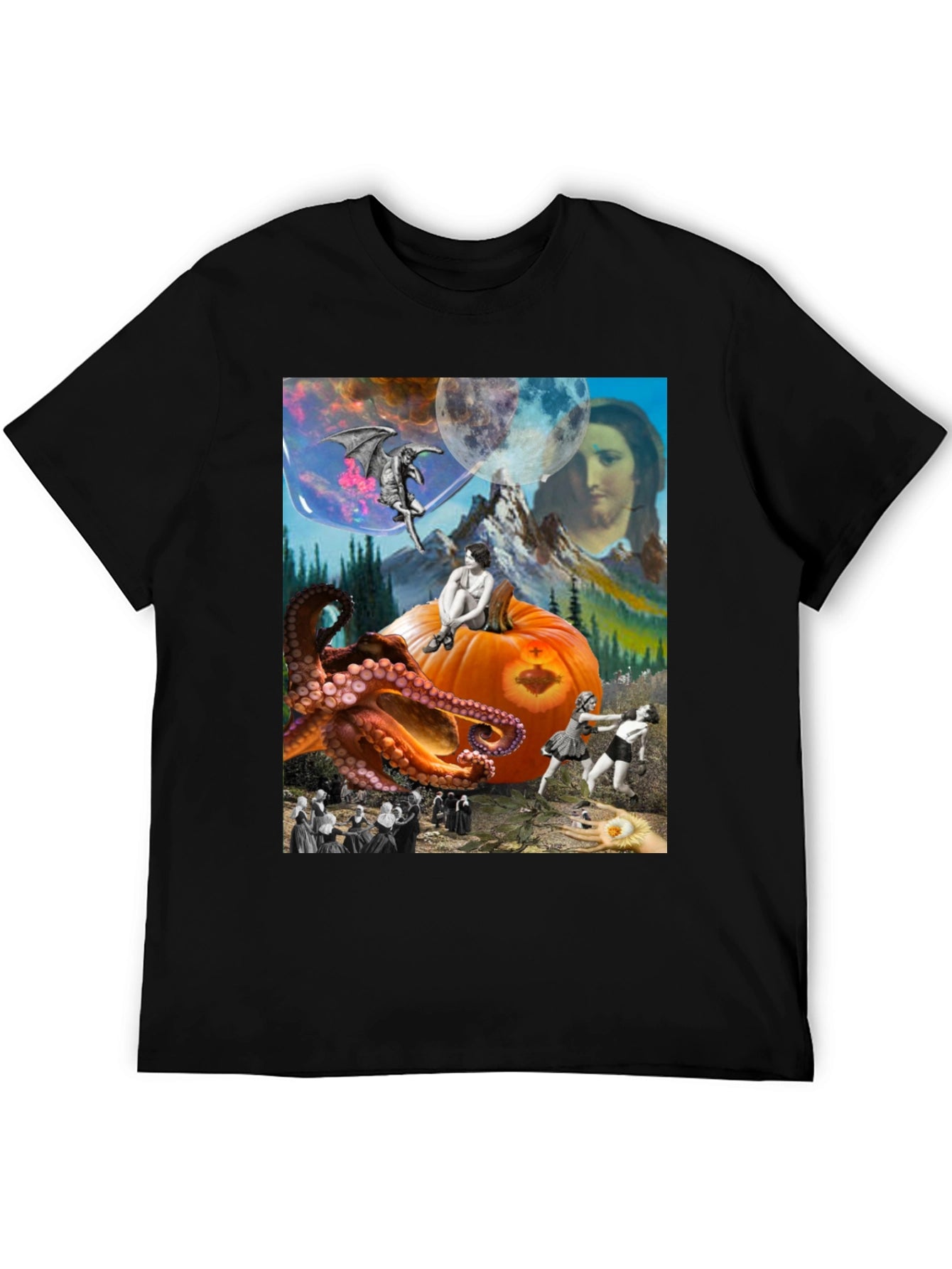Surrealist Graphic T-Shirt - Octopus Pumpkin Boxing