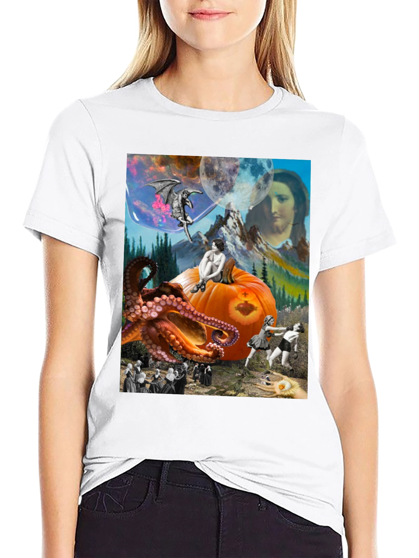 Surrealist Graphic T-Shirt - Octopus Pumpkin Boxing