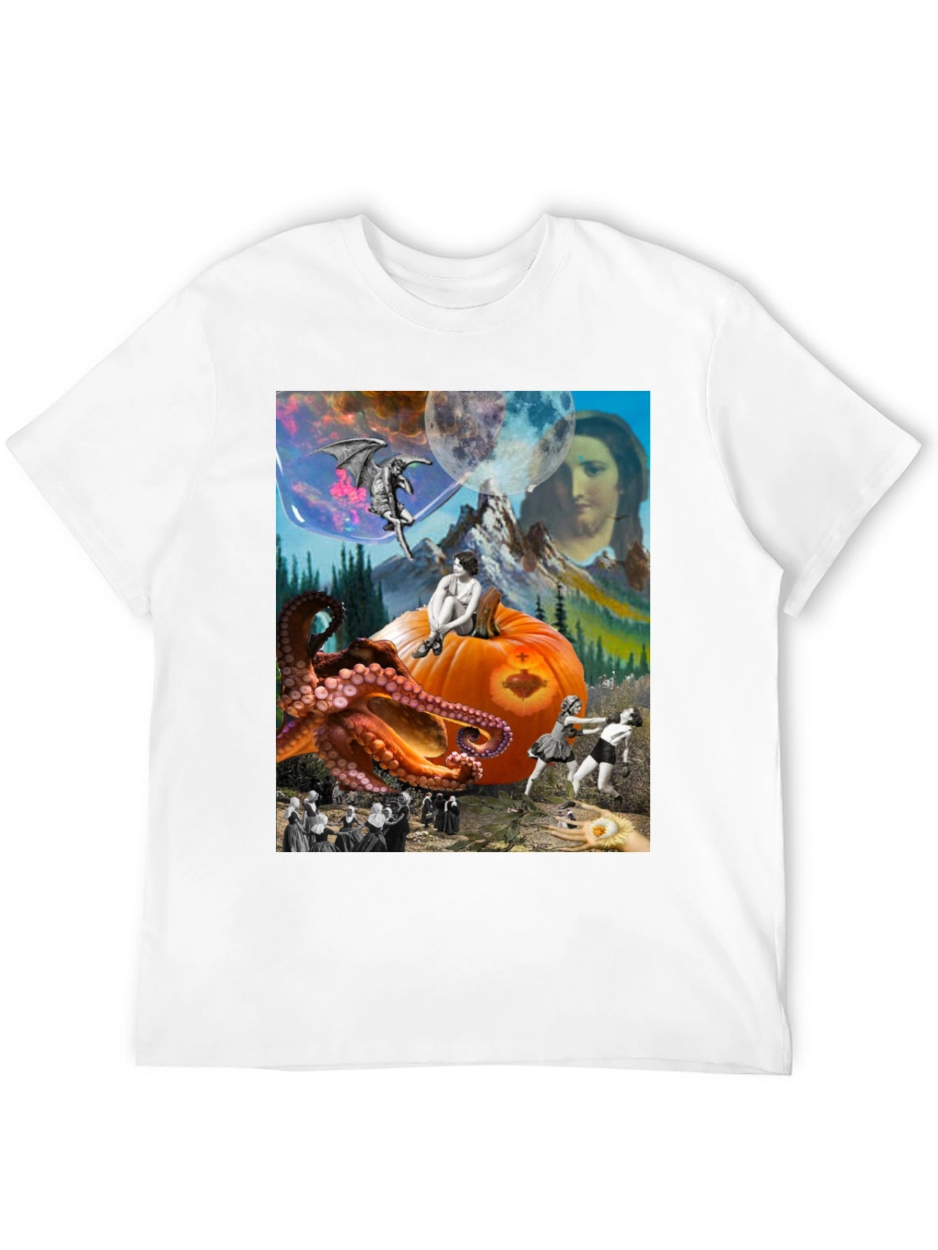 Surrealist Graphic T-Shirt - Octopus Pumpkin Boxing