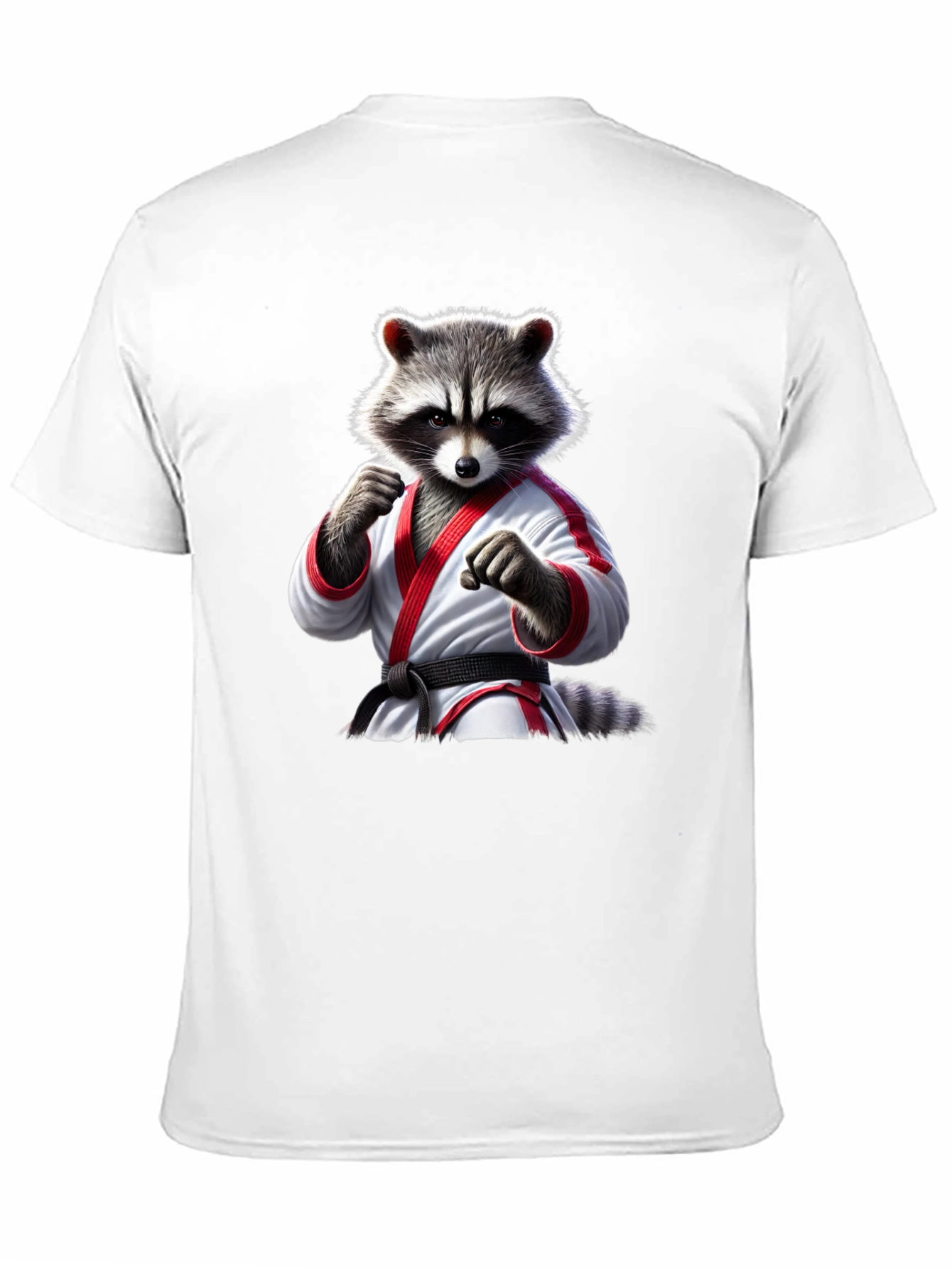 Karate Raccoon Graphic T-Shirt - Black Cotton Tee