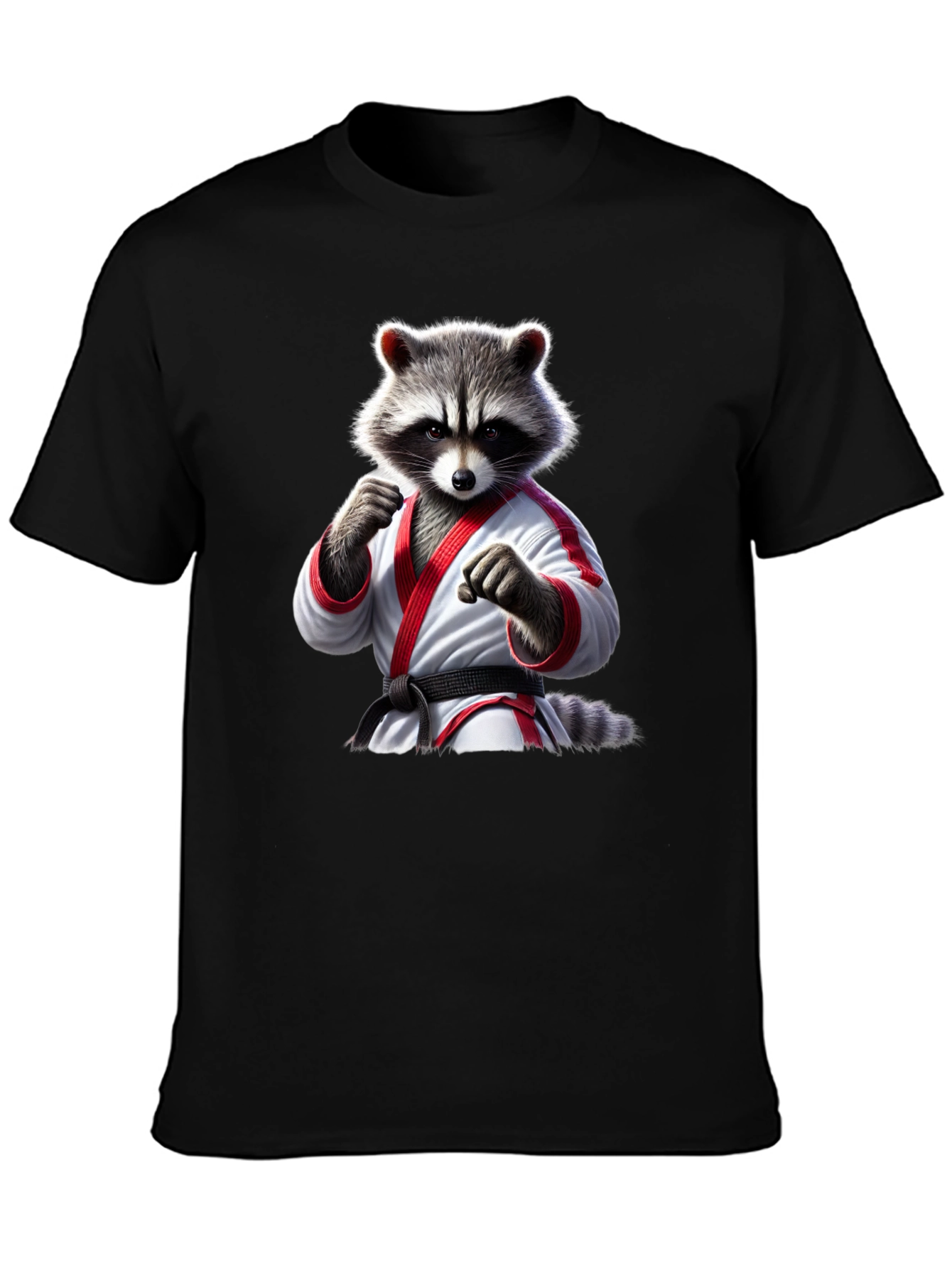 Karate Raccoon Graphic T-Shirt - Black Cotton Tee
