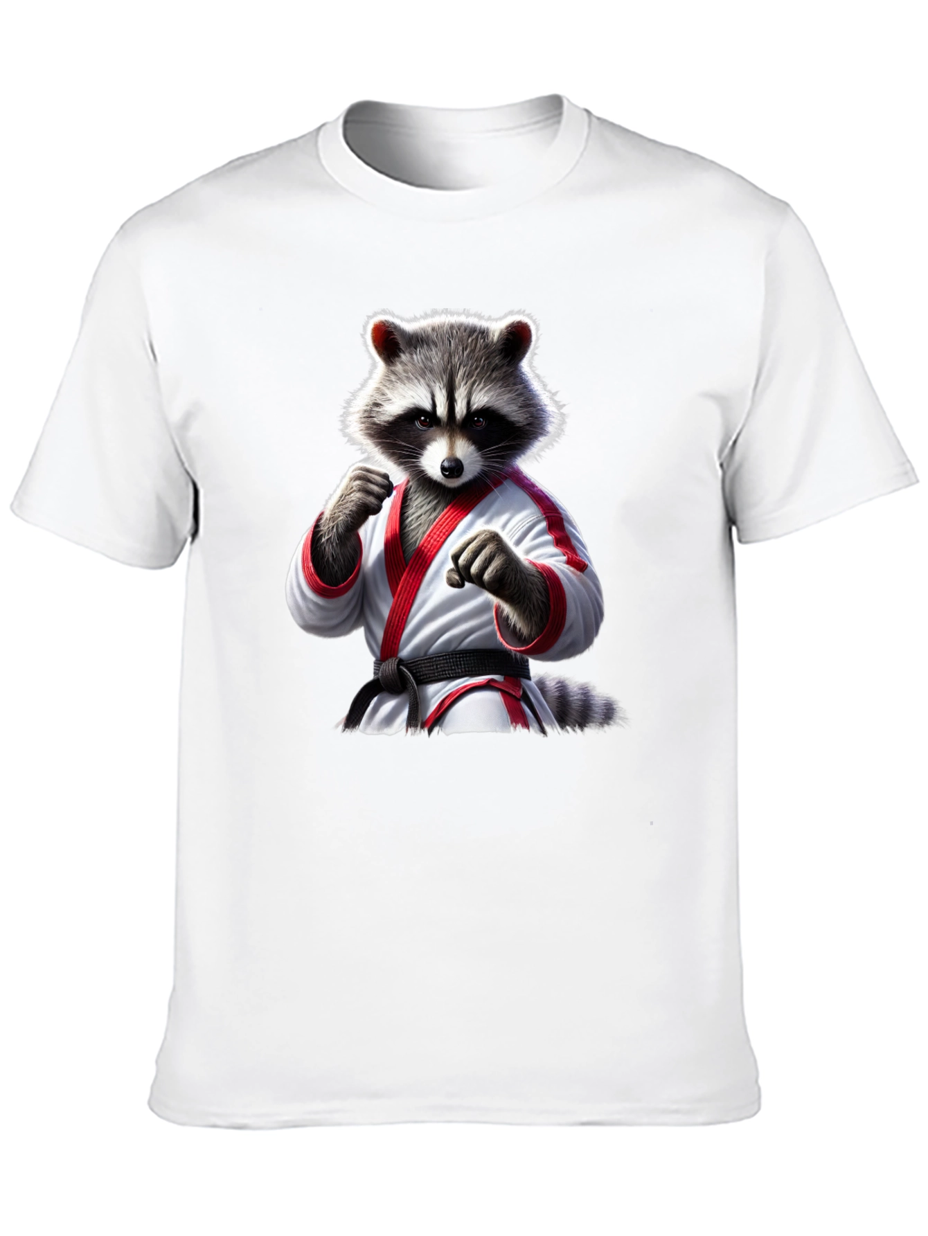 Karate Raccoon Graphic T-Shirt - Black Cotton Tee