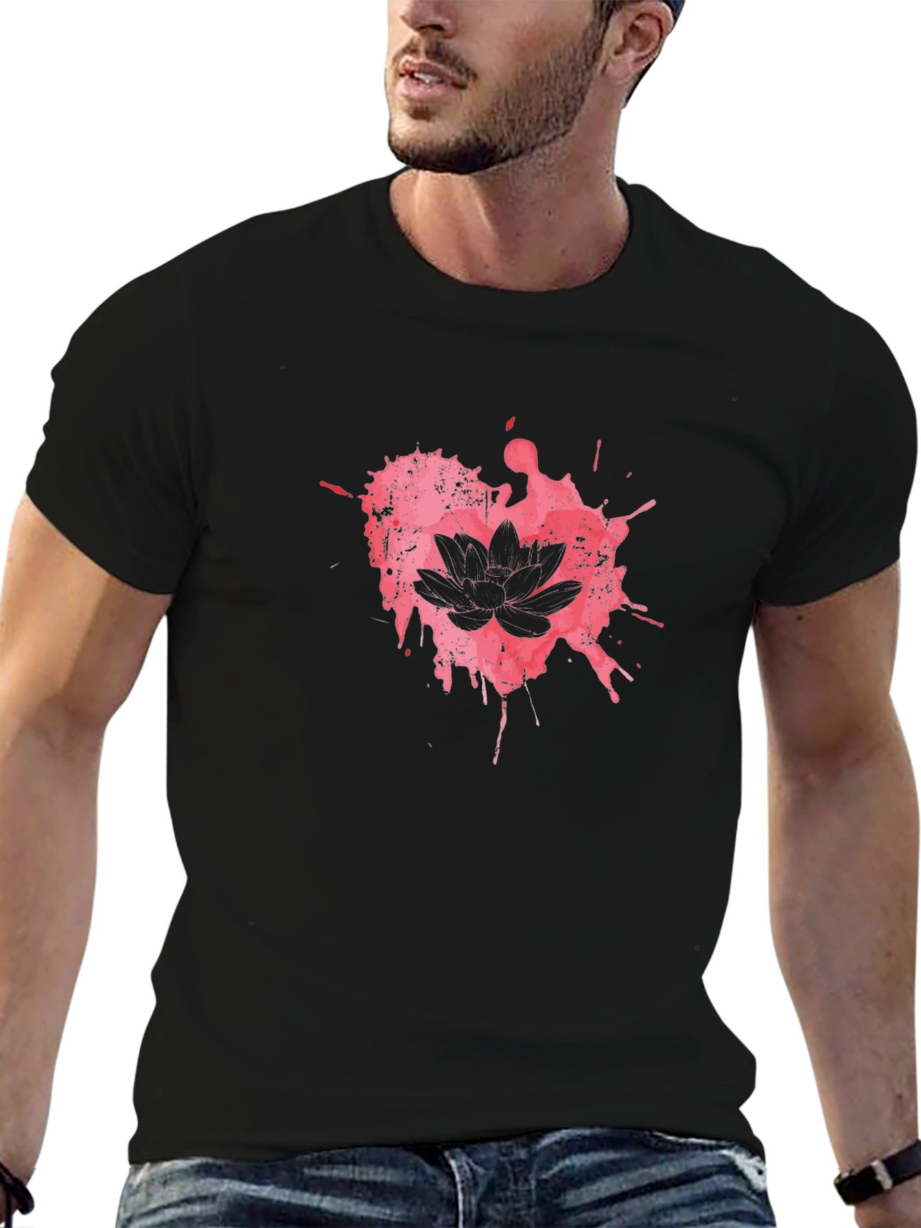 Lotus Splash T-Shirt - Black Cotton Tee