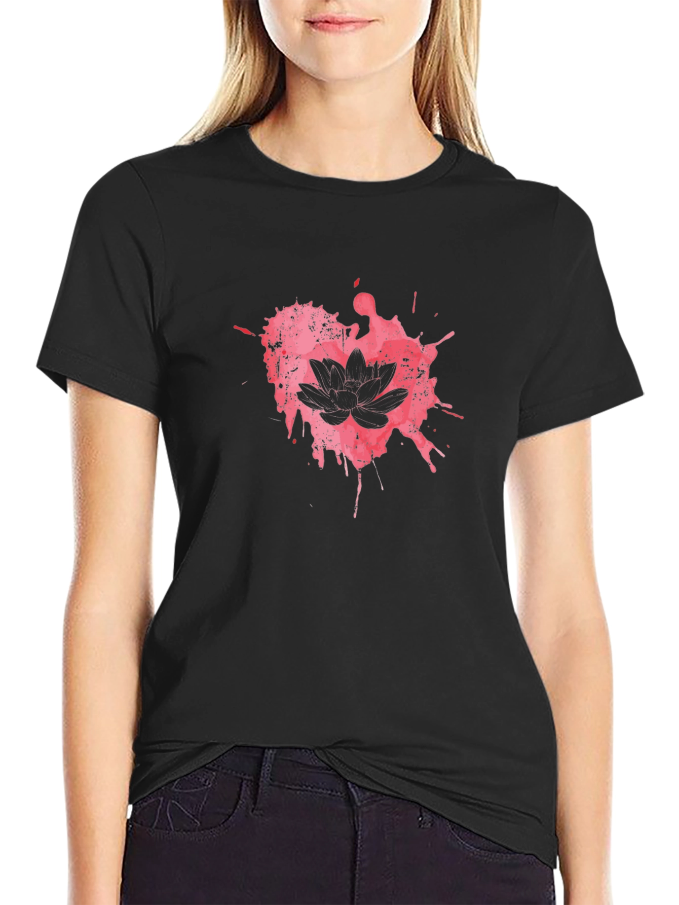 Lotus Splash T-Shirt - Black Cotton Tee