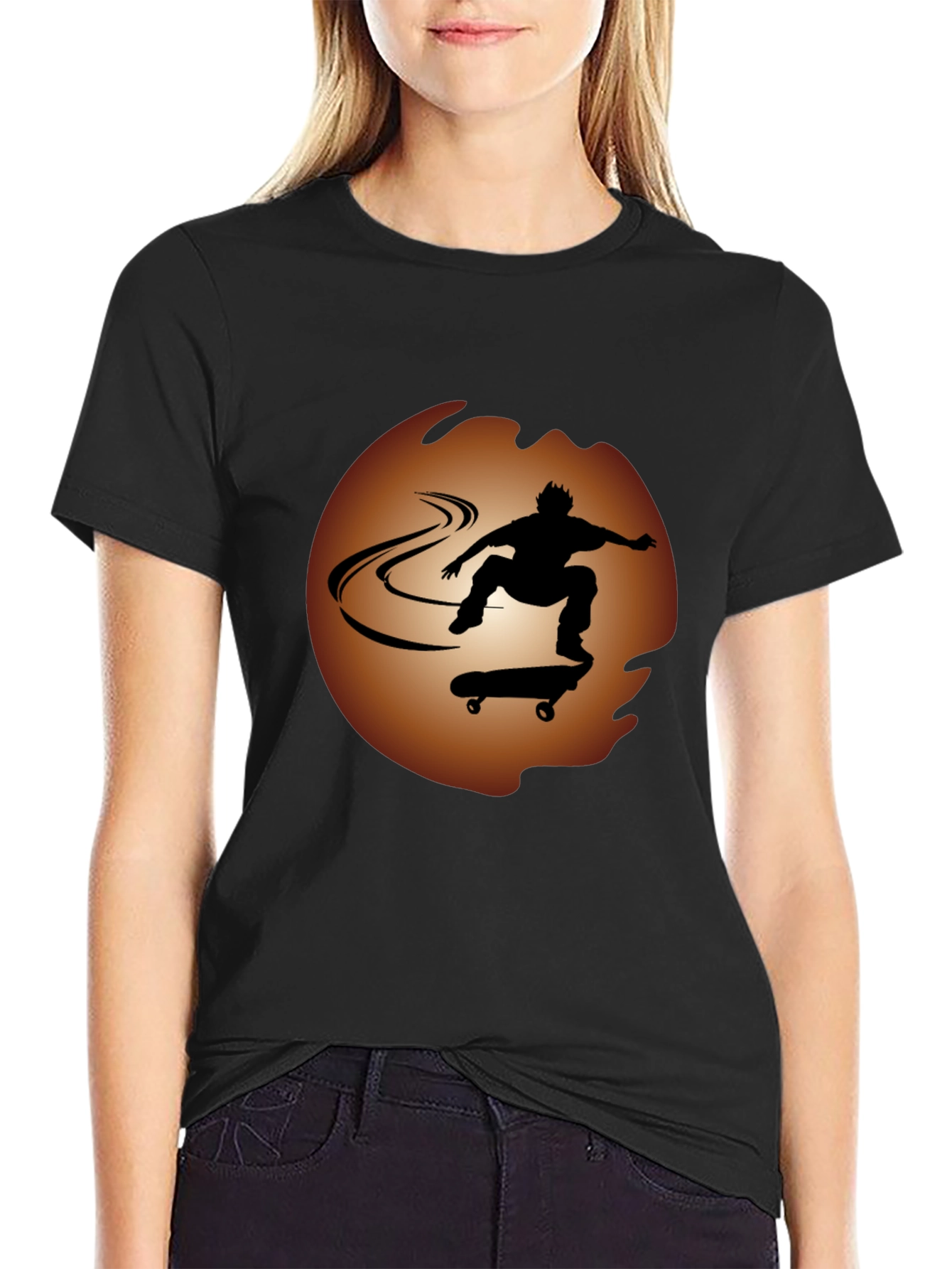 Skateboarder Silhouette Graphic Tee - Black Cotton