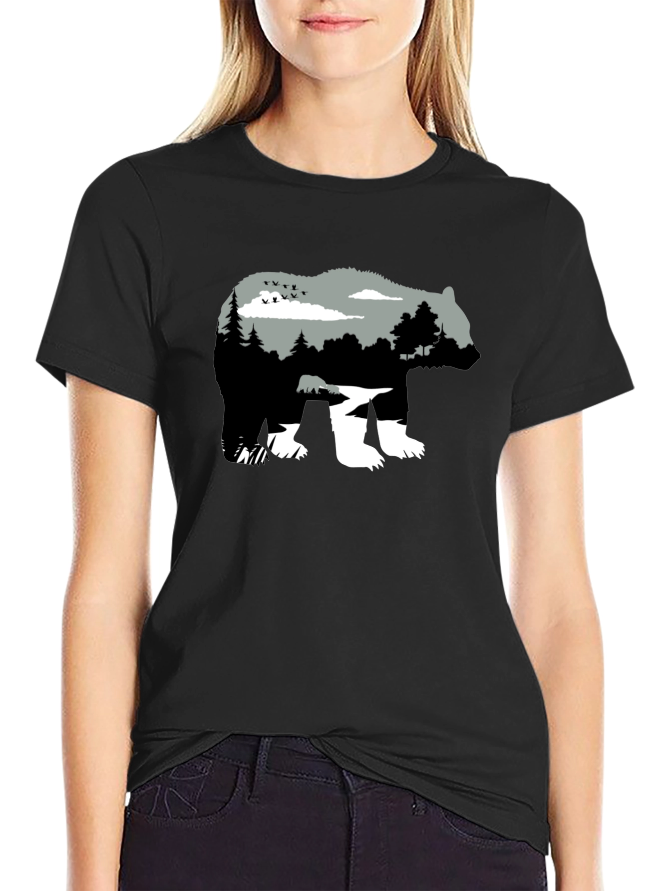 Nature Bear Graphic Black T-Shirt