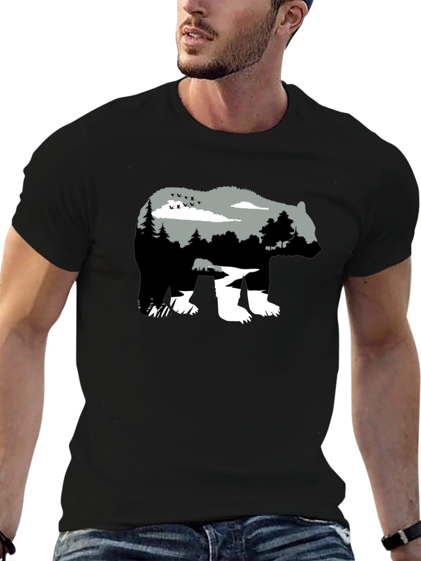 Nature Bear Graphic Black T-Shirt