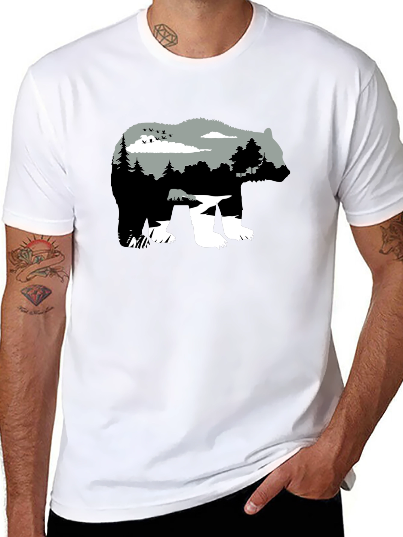 Nature Bear Graphic Black T-Shirt