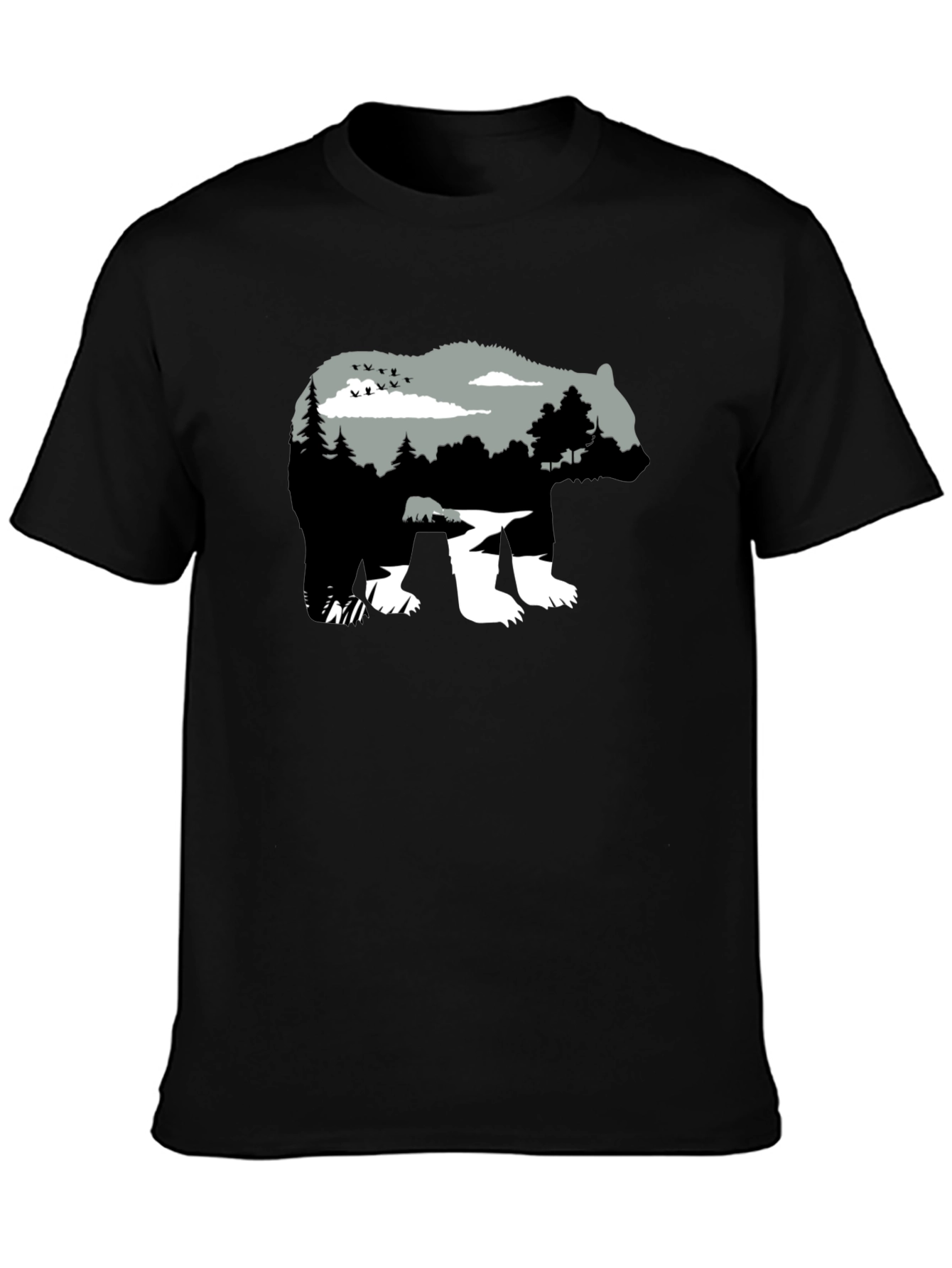 Nature Bear Graphic Black T-Shirt