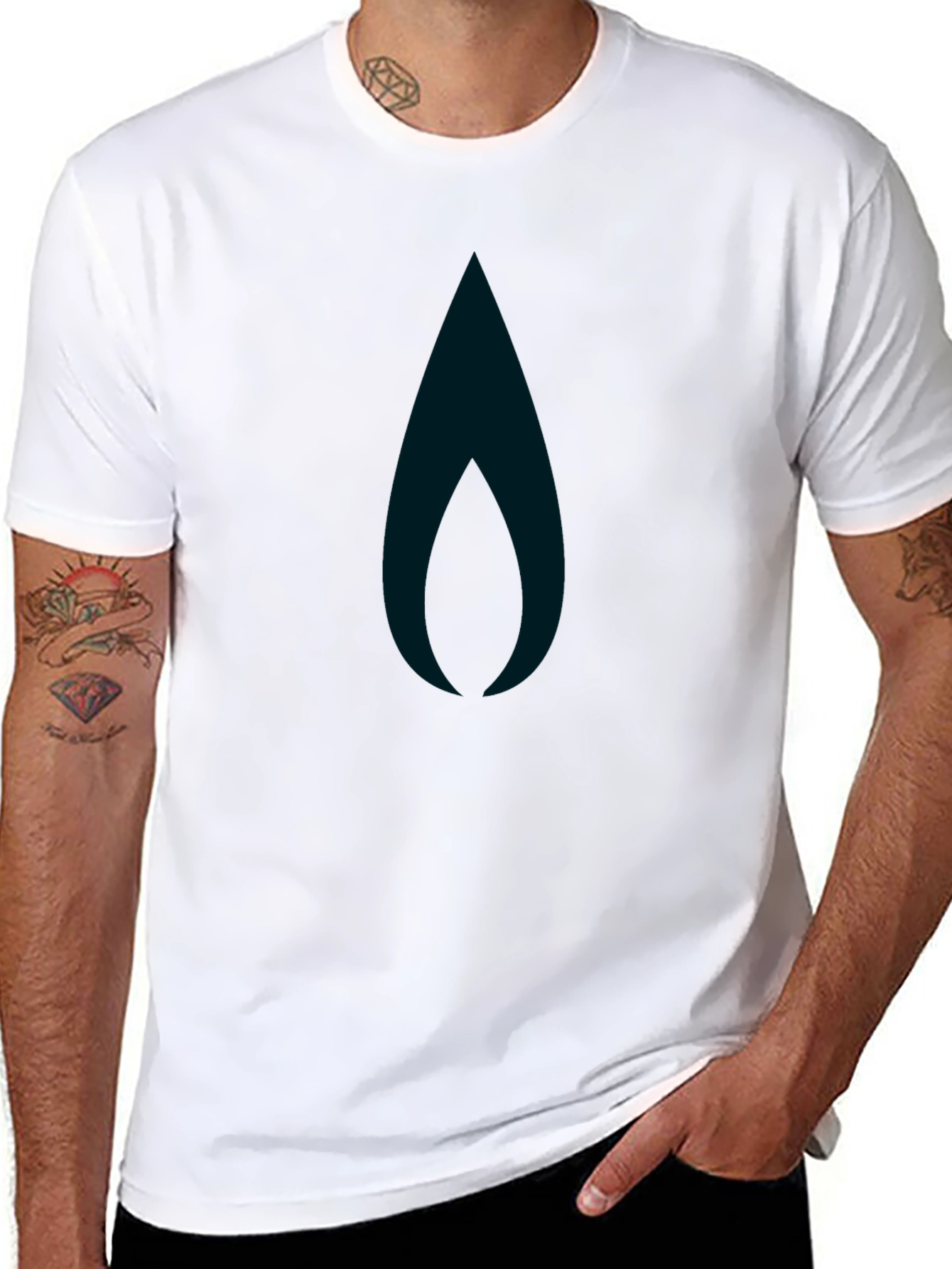 Mens Black Graphic Tee - Modern Flame Design