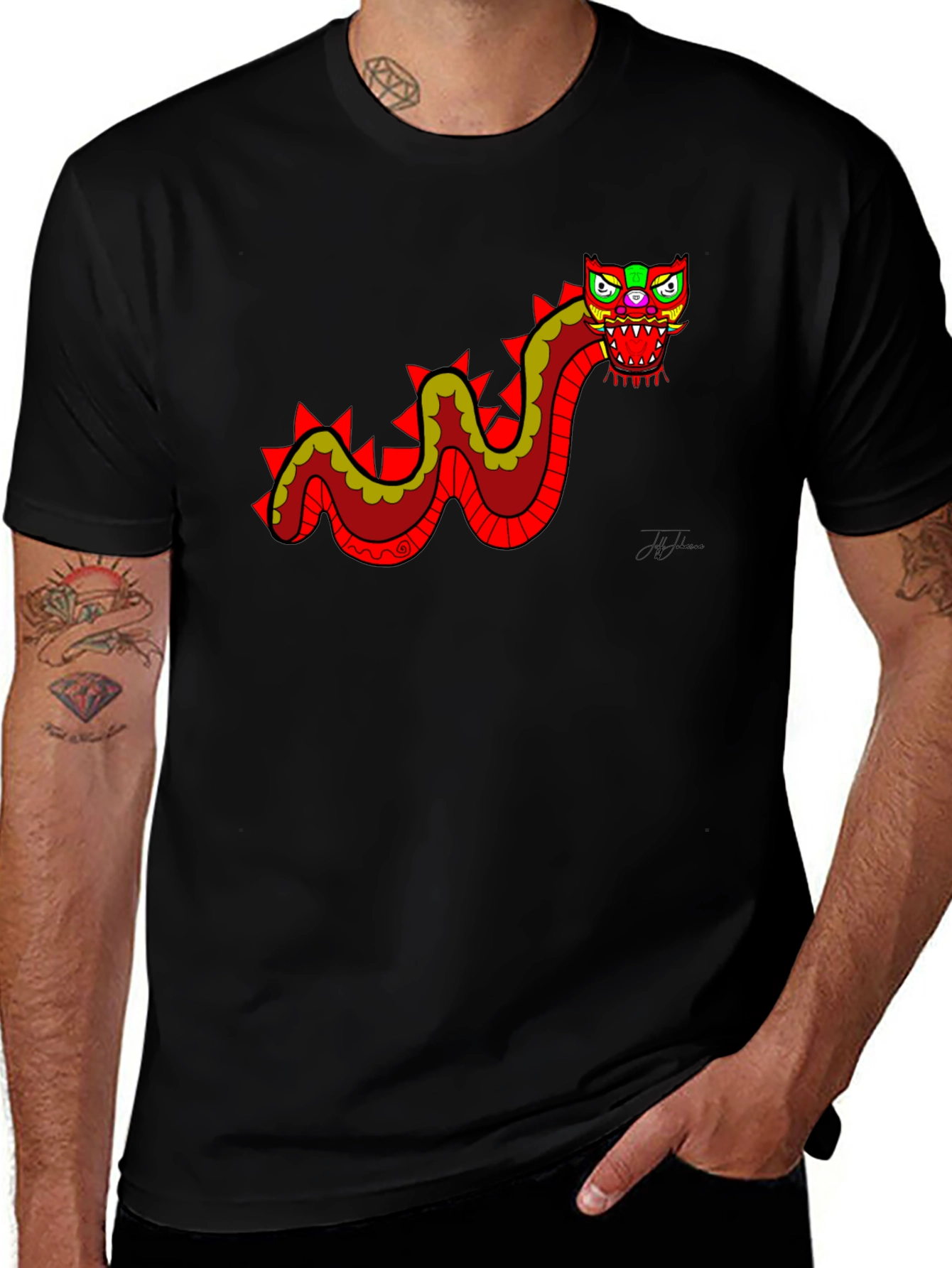 Dragon Graphic Tee - Funky Mens Black T-Shirt