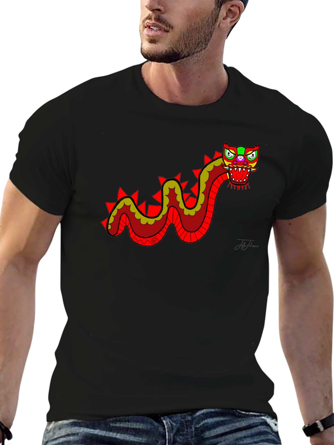Dragon Graphic Tee - Funky Mens Black T-Shirt