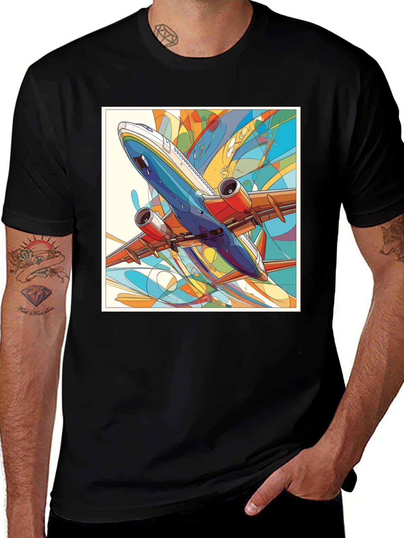 Airplane Graphic Black T-Shirt - Artistic Design