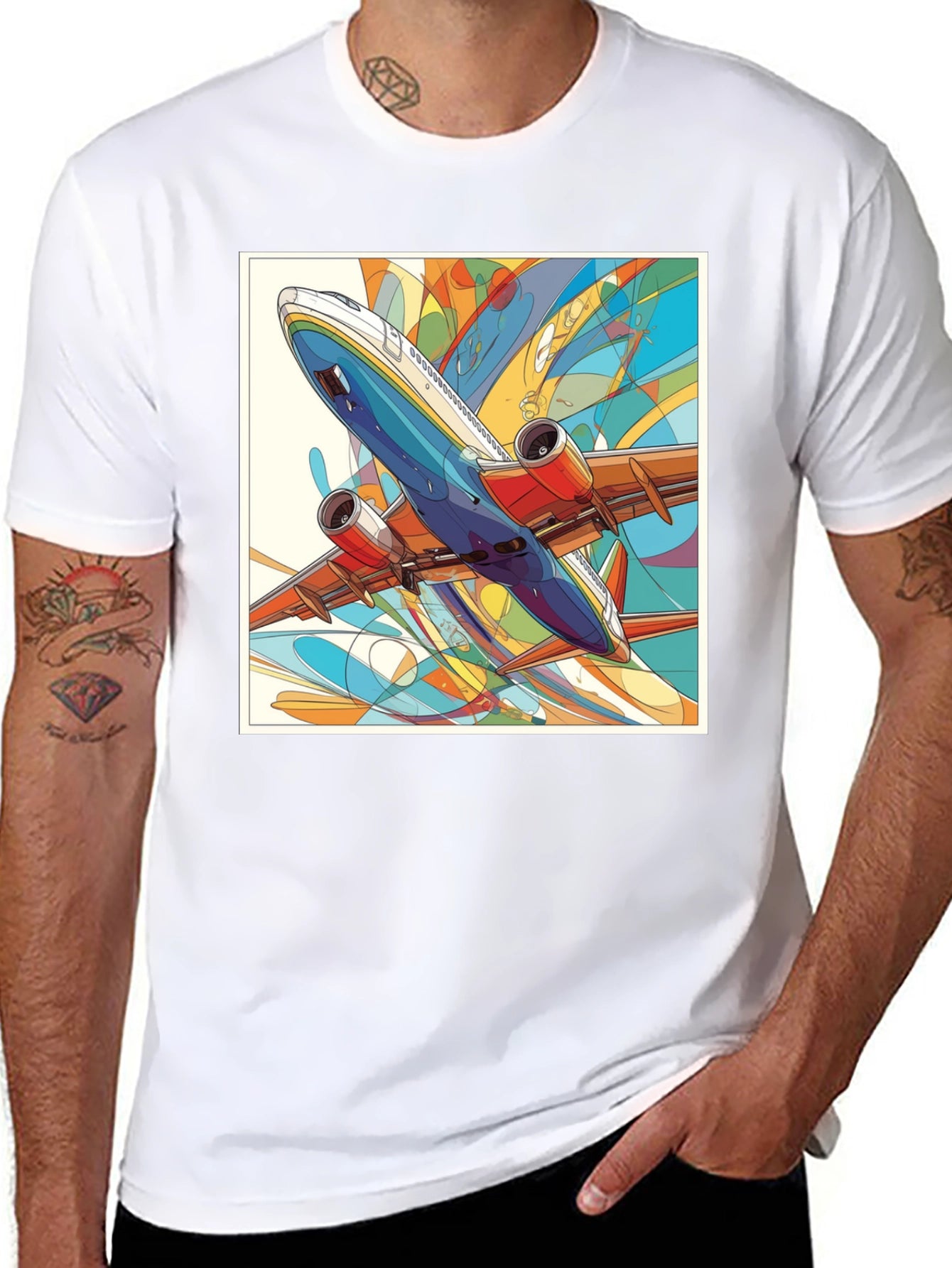 Airplane Graphic Black T-Shirt - Artistic Design