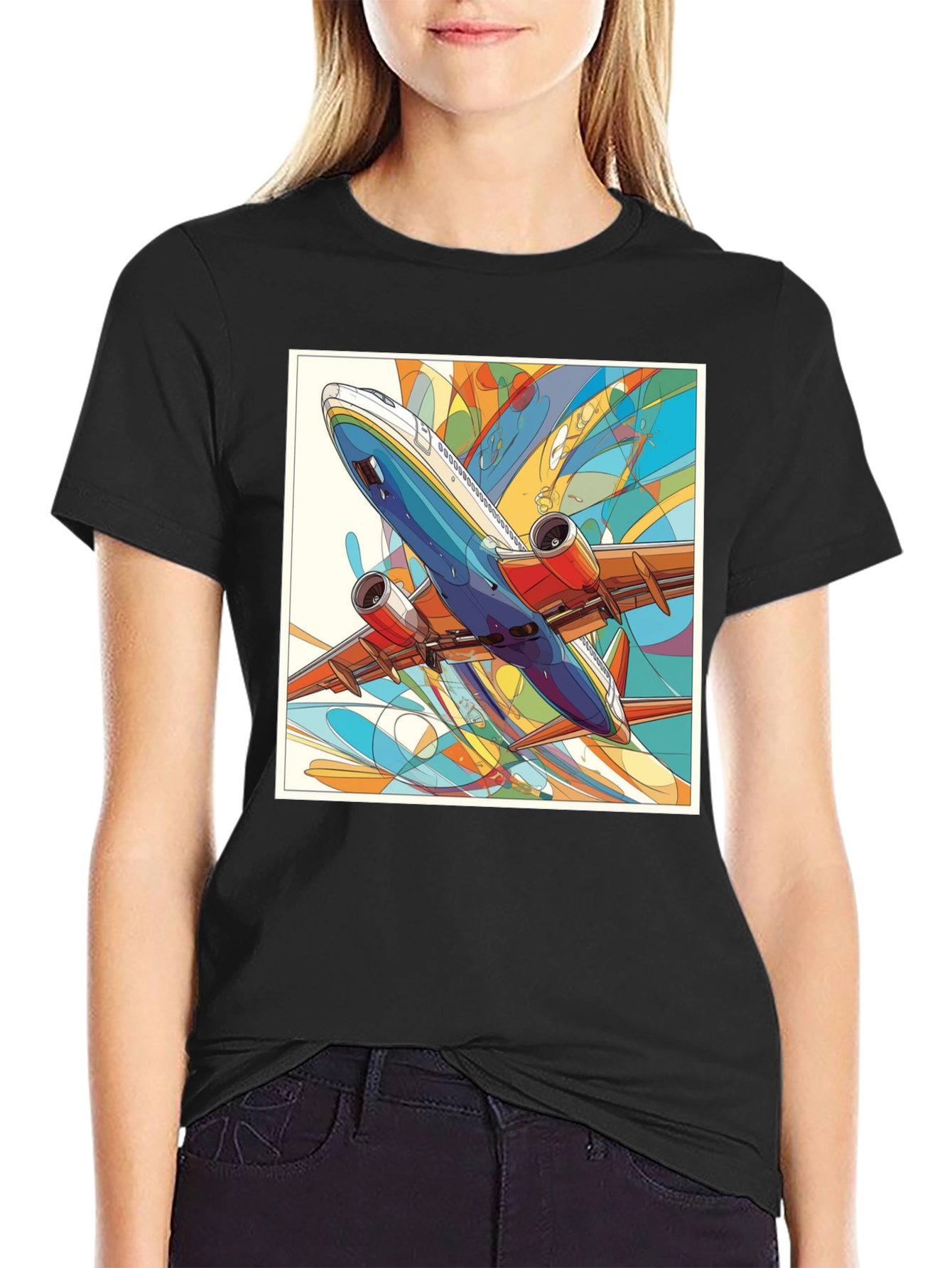 Airplane Graphic Black T-Shirt - Artistic Design