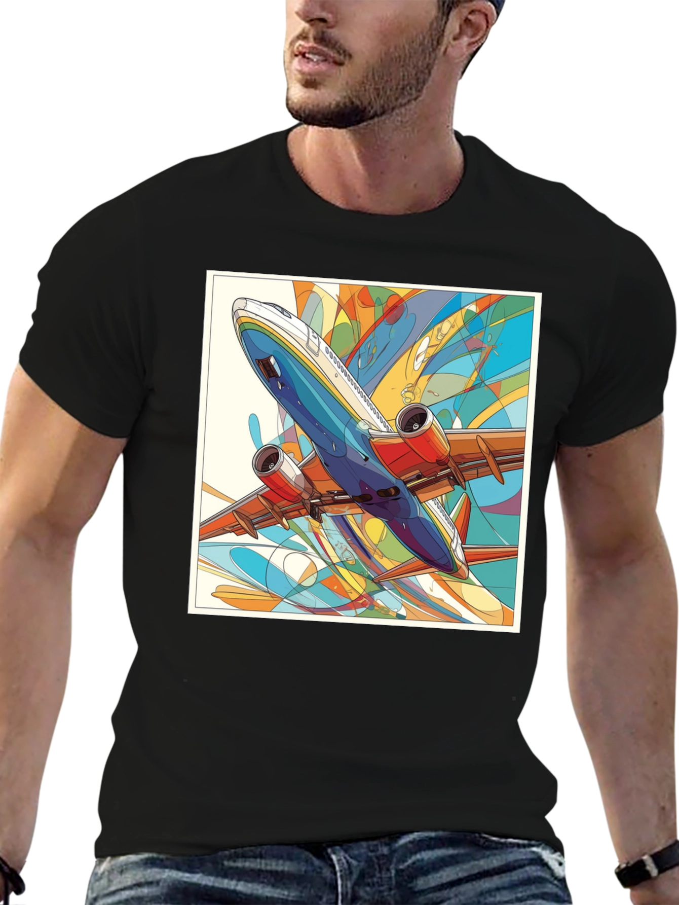 Airplane Graphic Black T-Shirt - Artistic Design