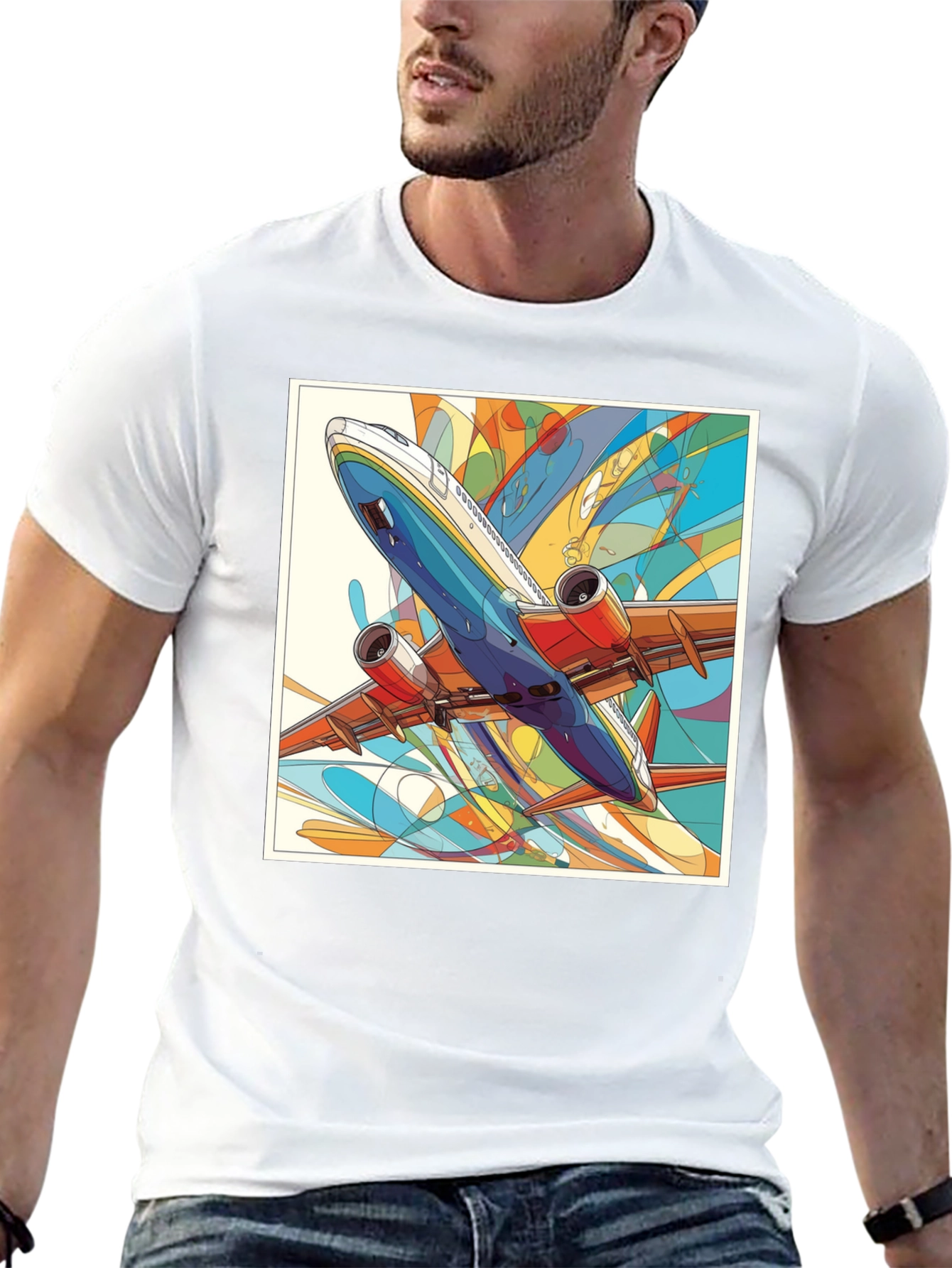 Airplane Graphic Black T-Shirt - Artistic Design