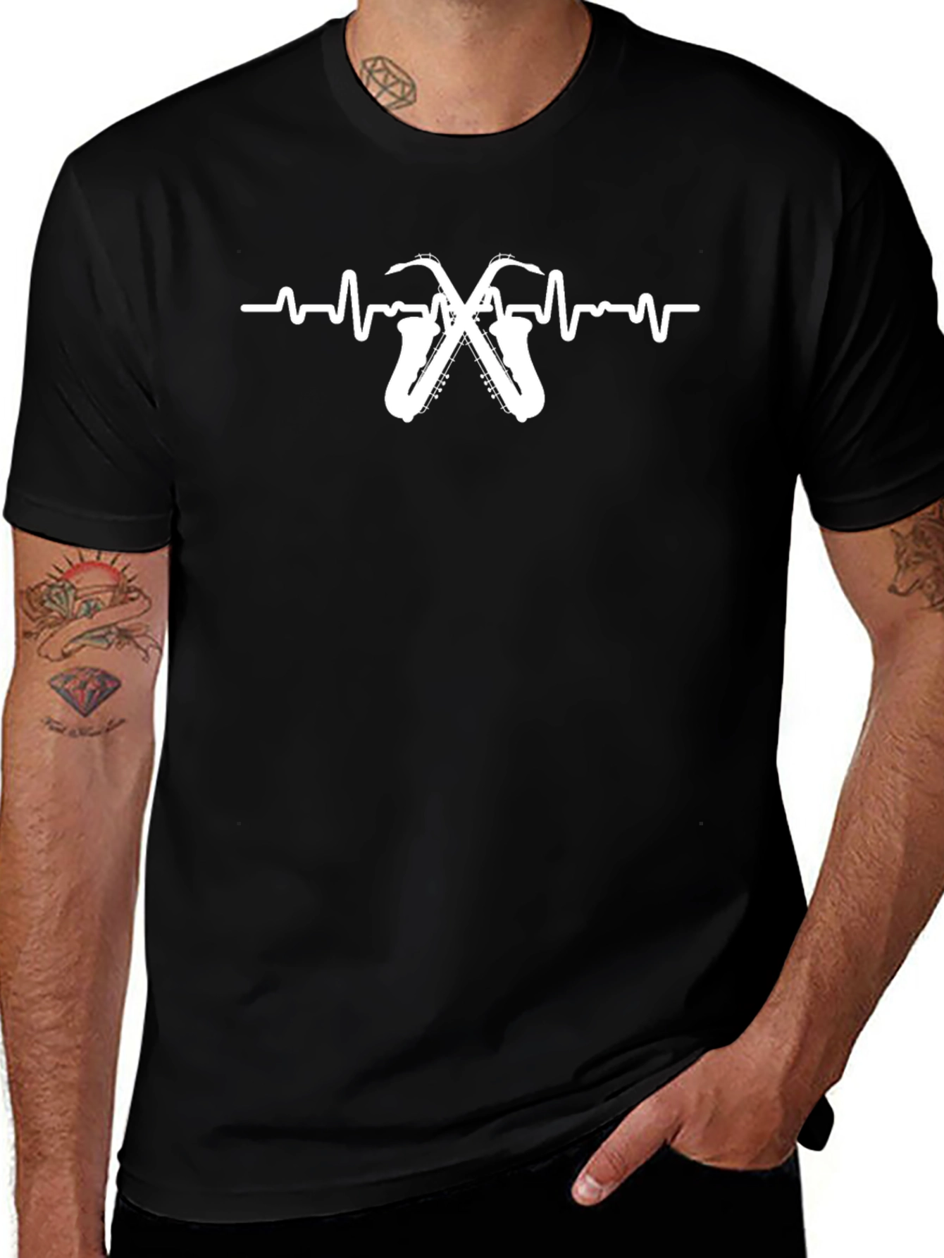 Saxophone Heartbeat Graphic Tee - Music Lover T-Shirt
