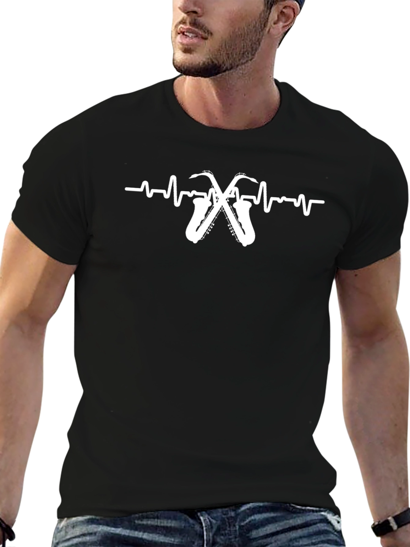 Saxophone Heartbeat Graphic Tee - Music Lover T-Shirt