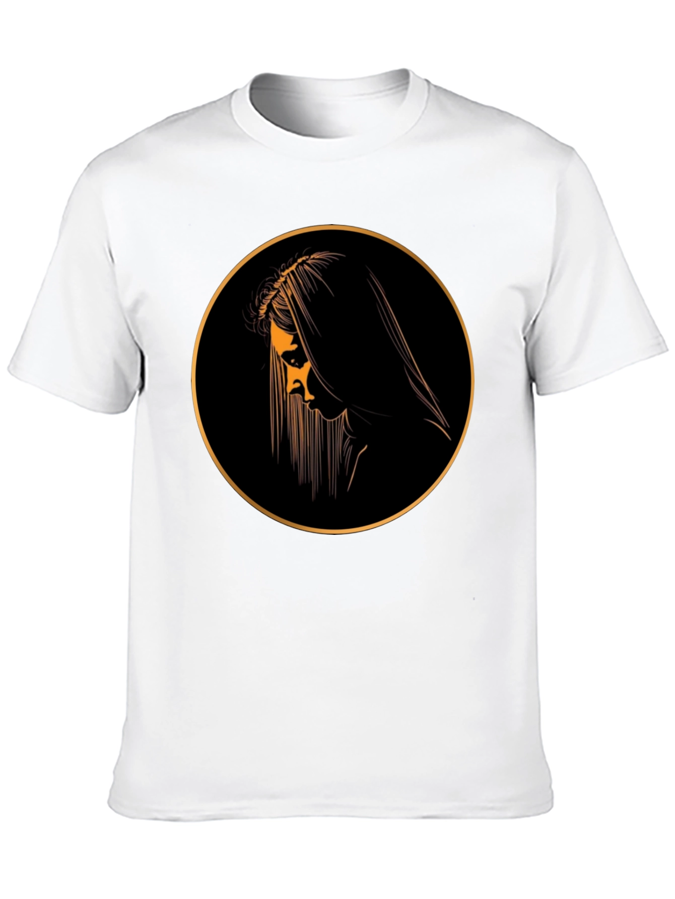 Black Graphic Tee with Mystical Woman Circle Design