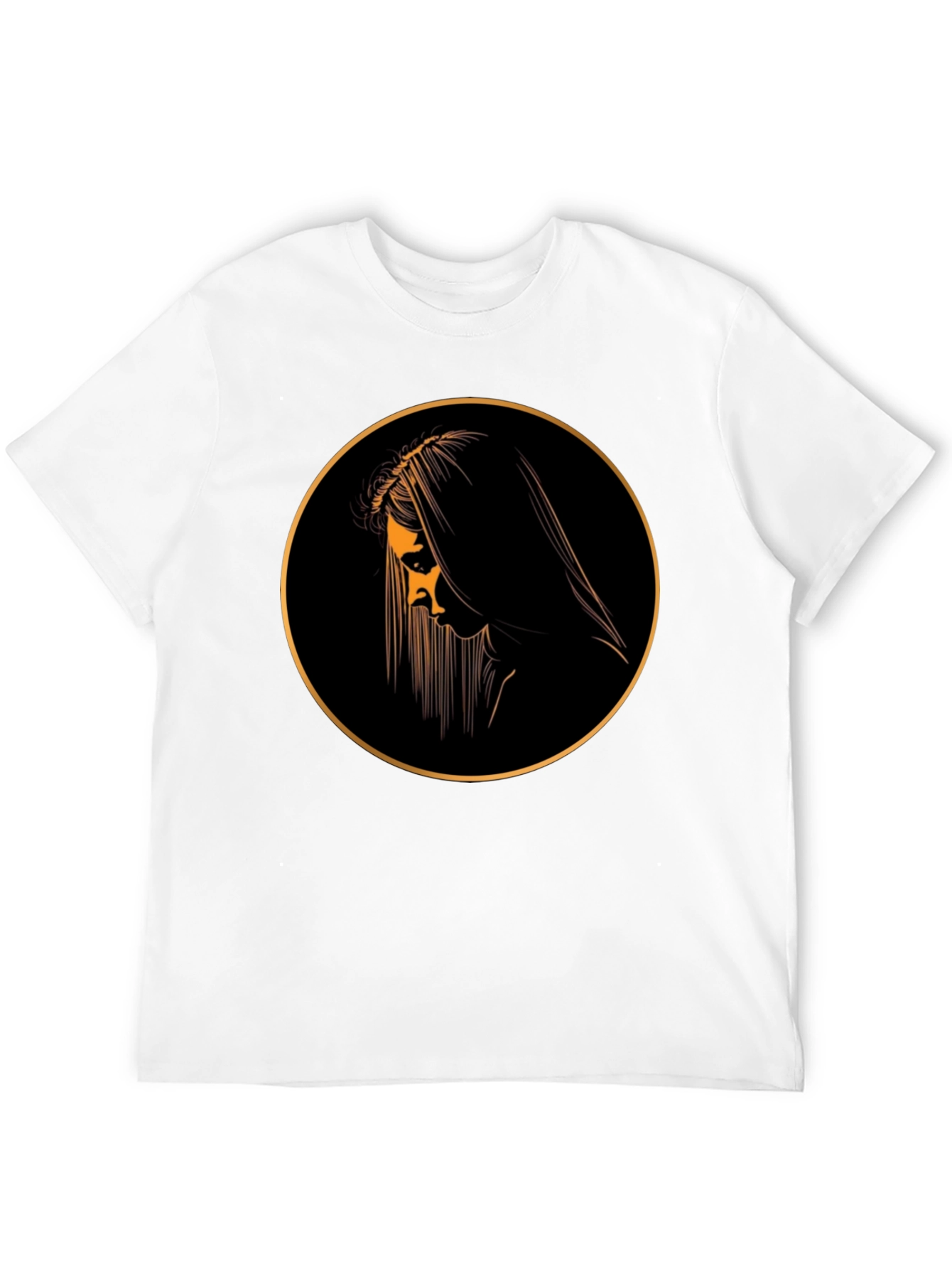 Black Graphic Tee with Mystical Woman Circle Design