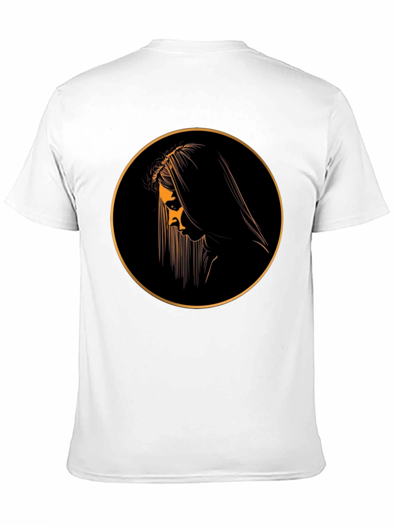 Black Graphic Tee with Mystical Woman Circle Design