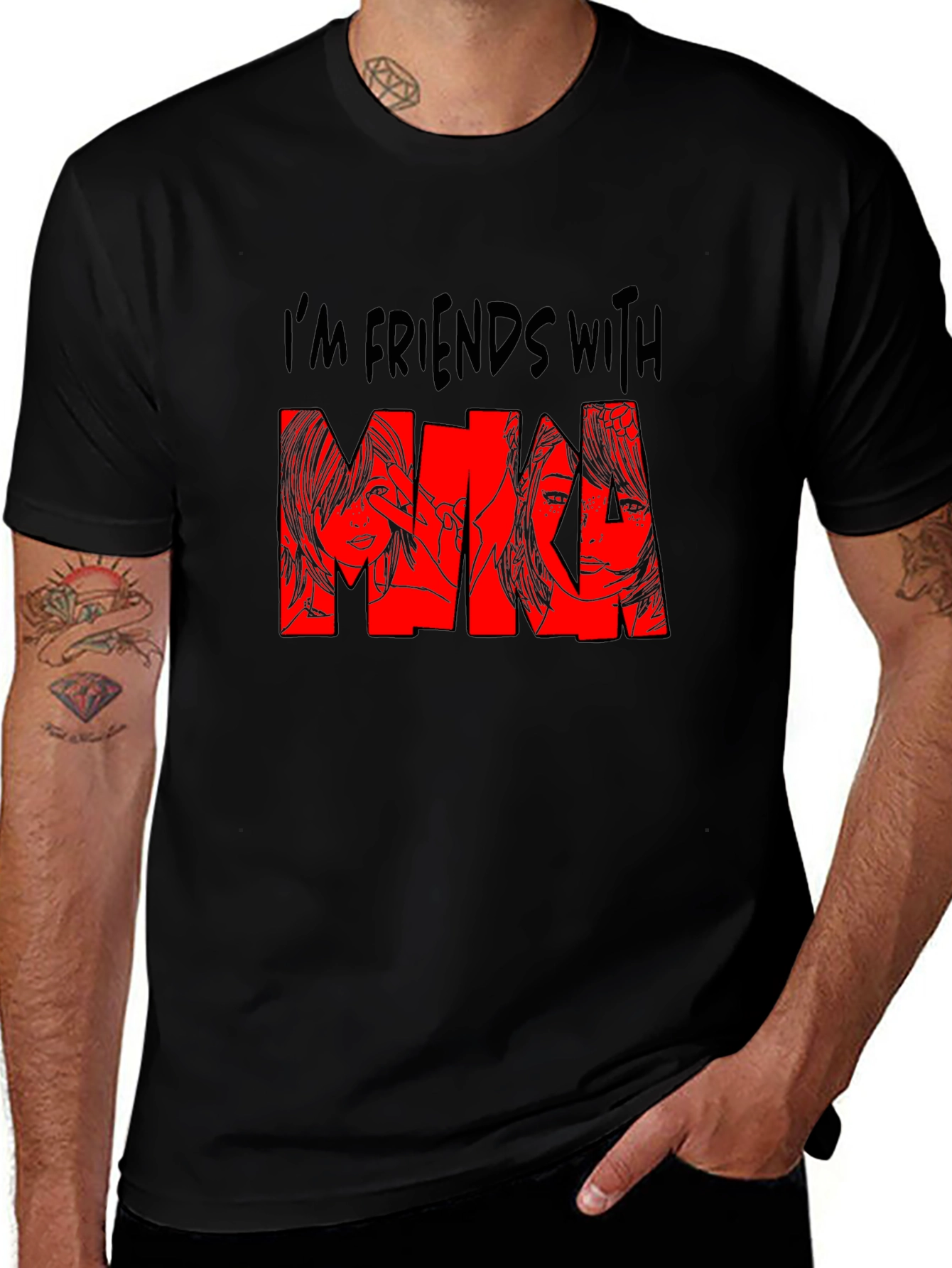 Im Friends With Mina Graphic Print Black T-Shirt