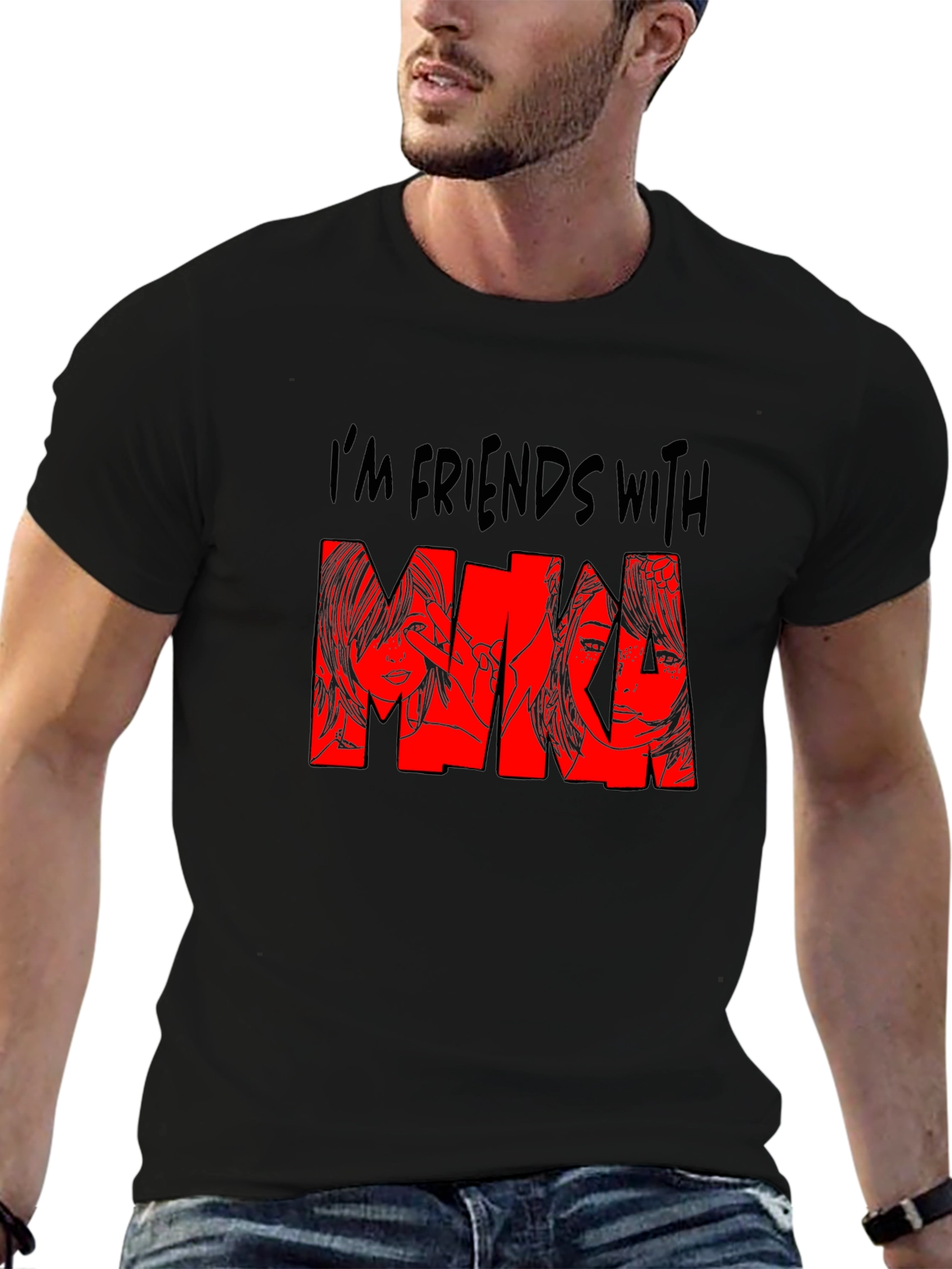 Im Friends With Mina Graphic Print Black T-Shirt