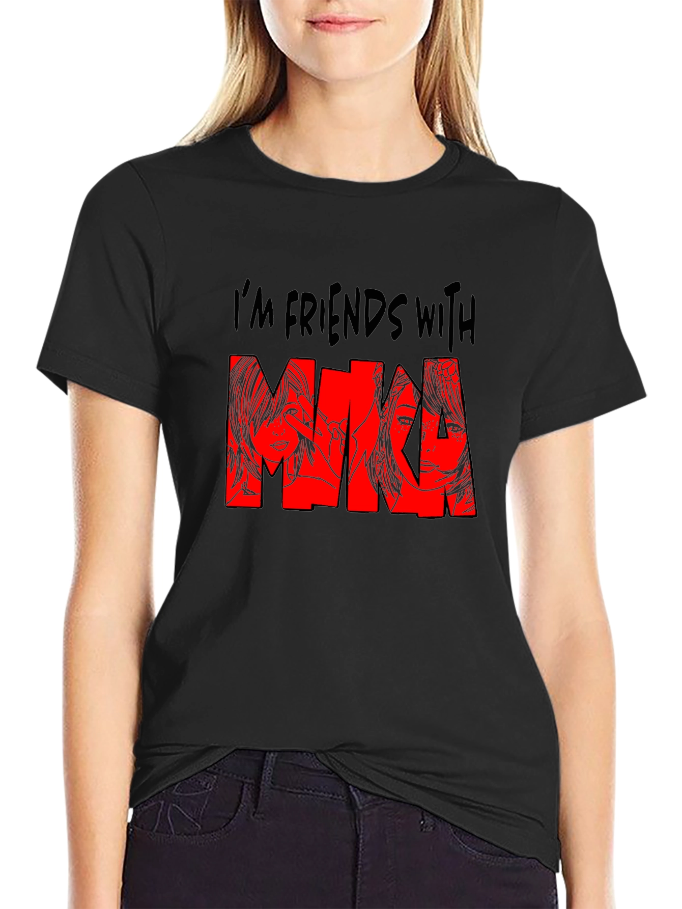 Im Friends With Mina Graphic Print Black T-Shirt