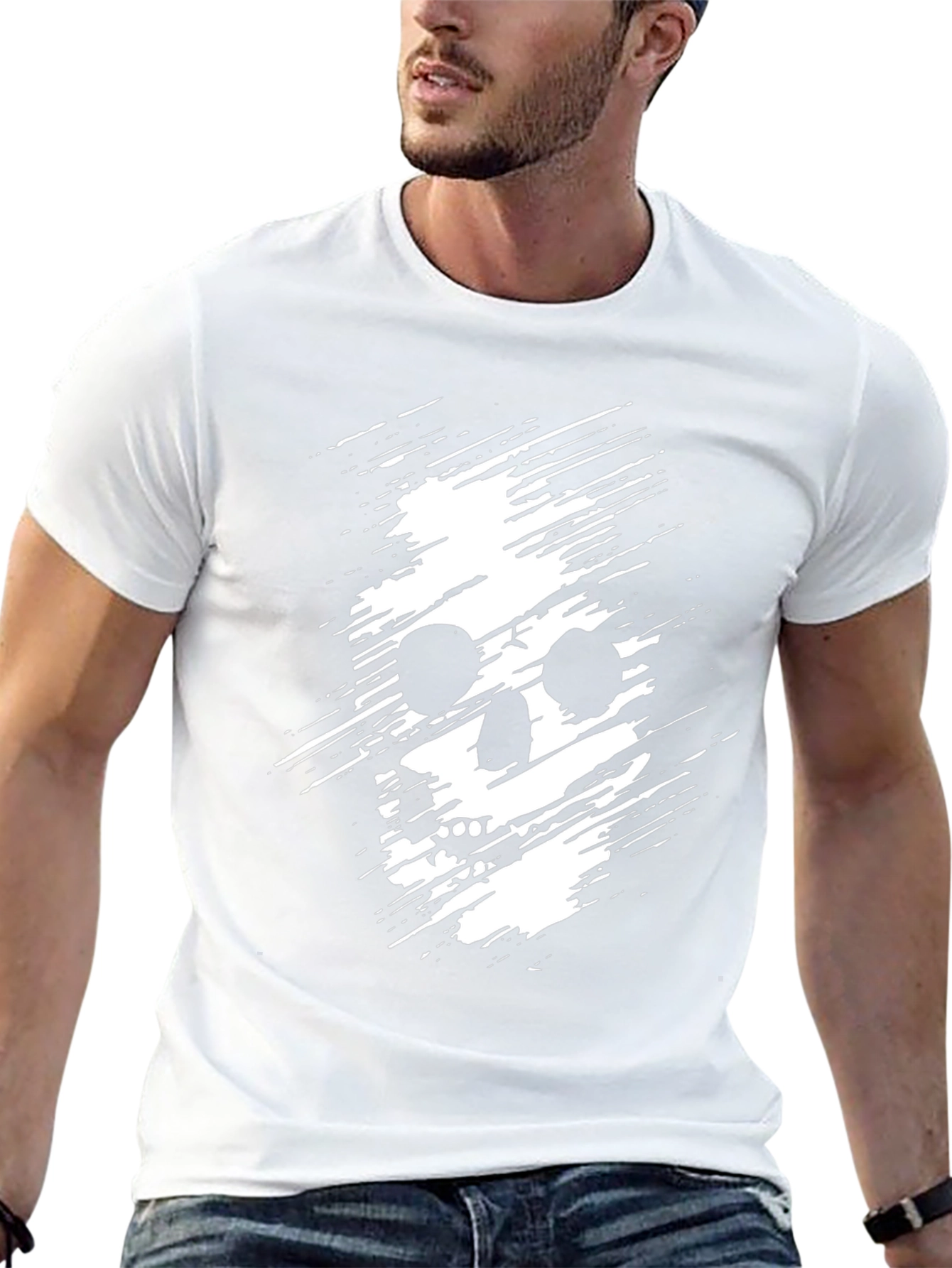Mens Black T-Shirt with Distressed Skull Graphic