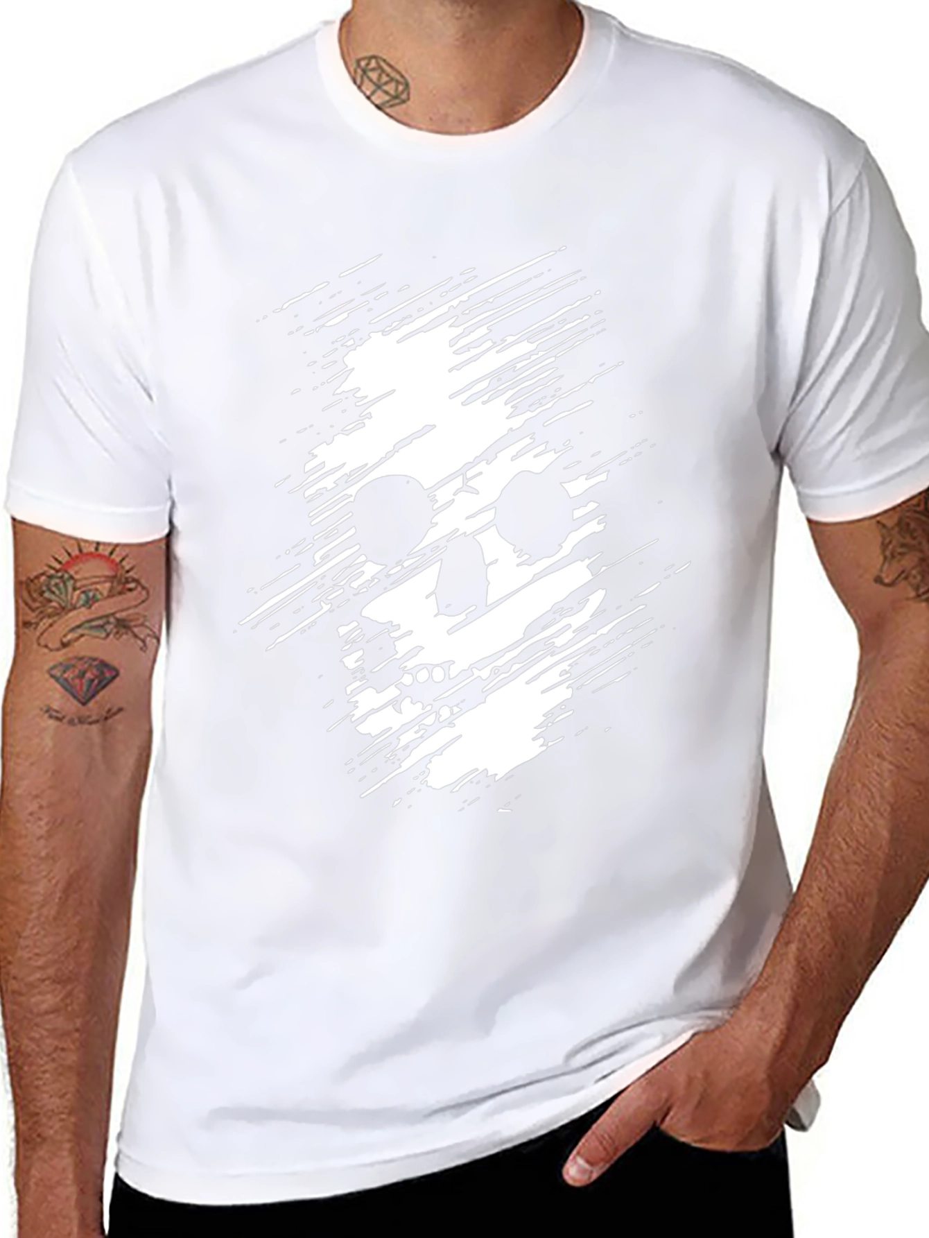 Mens Black T-Shirt with Distressed Skull Graphic