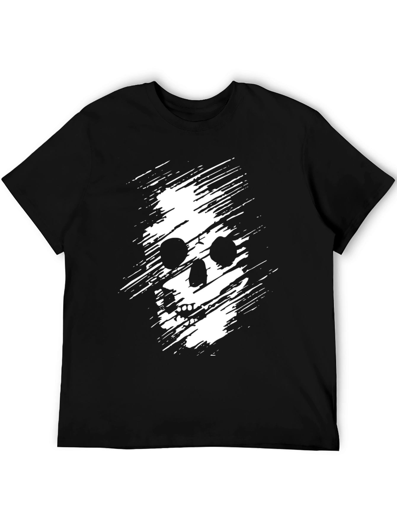 Mens Black T-Shirt with Distressed Skull Graphic