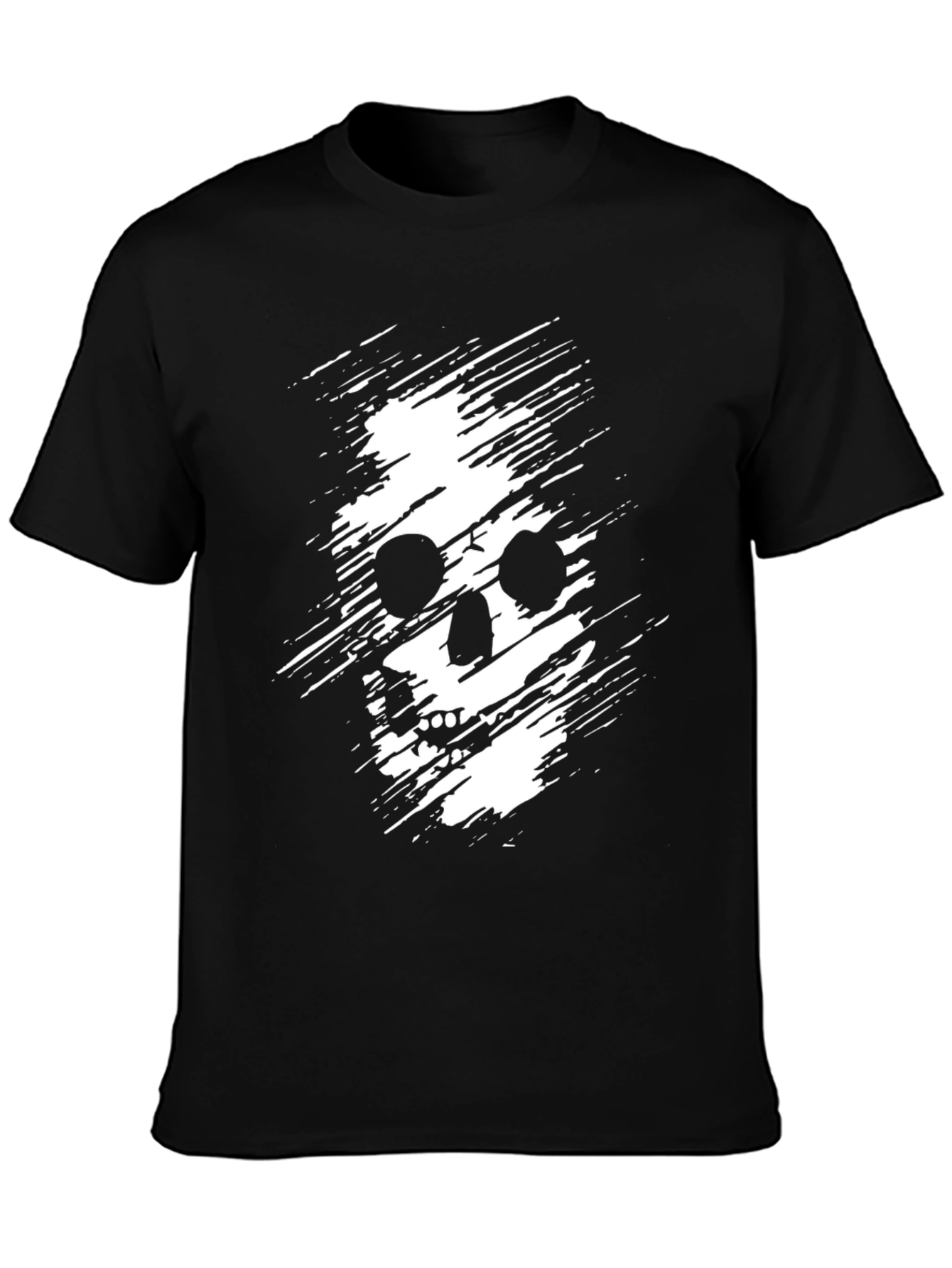 Mens Black T-Shirt with Distressed Skull Graphic