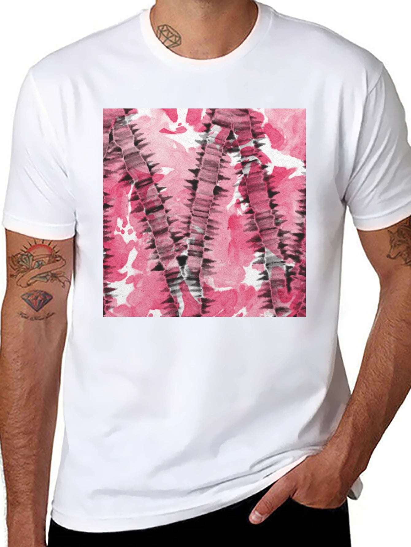 Abstract Pink & Black Patterned T-Shirt
