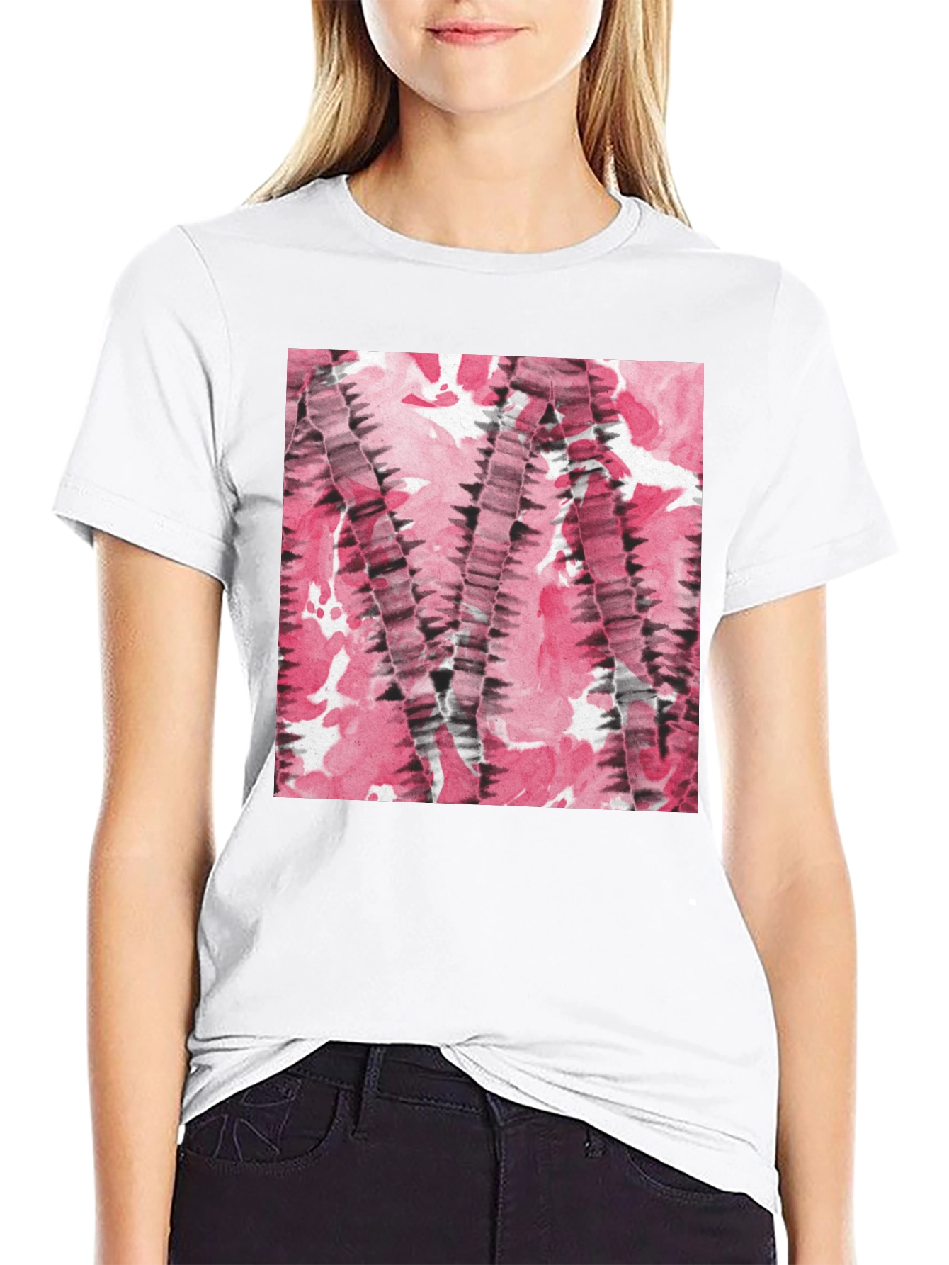 Abstract Pink & Black Patterned T-Shirt