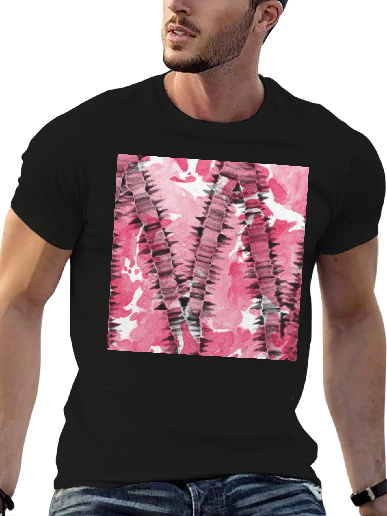 Abstract Pink & Black Patterned T-Shirt