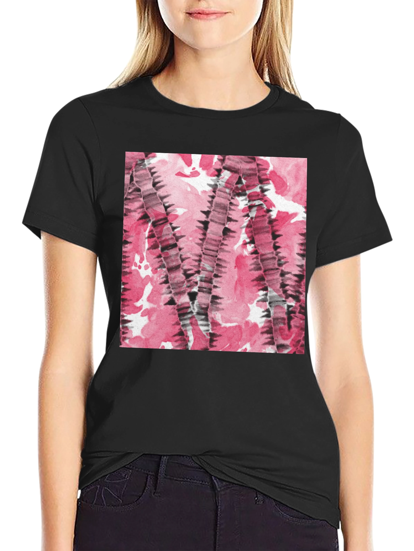 Abstract Pink & Black Patterned T-Shirt