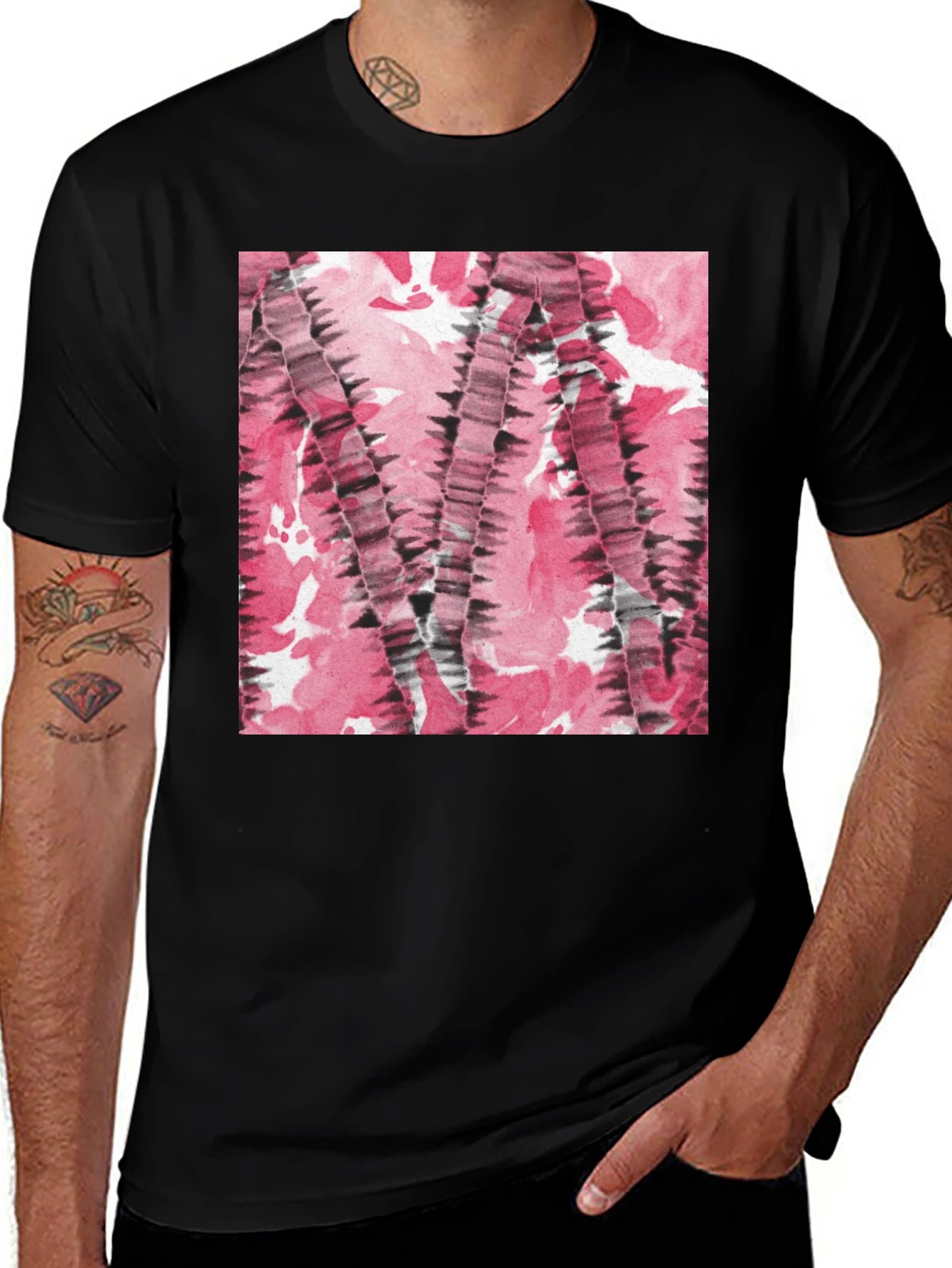 Abstract Pink & Black Patterned T-Shirt