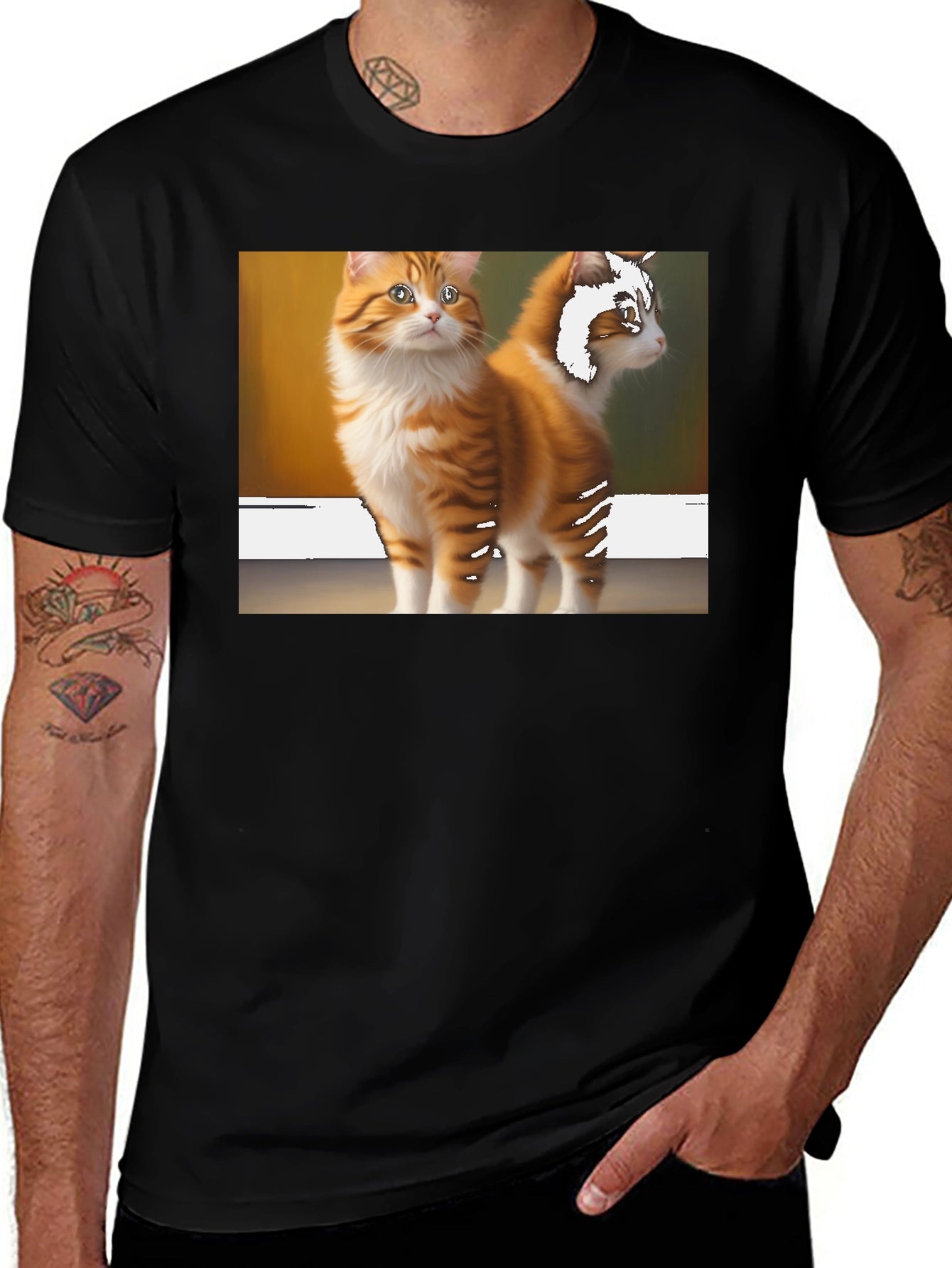 Cat Graphic Tee - Mens Black T-Shirt