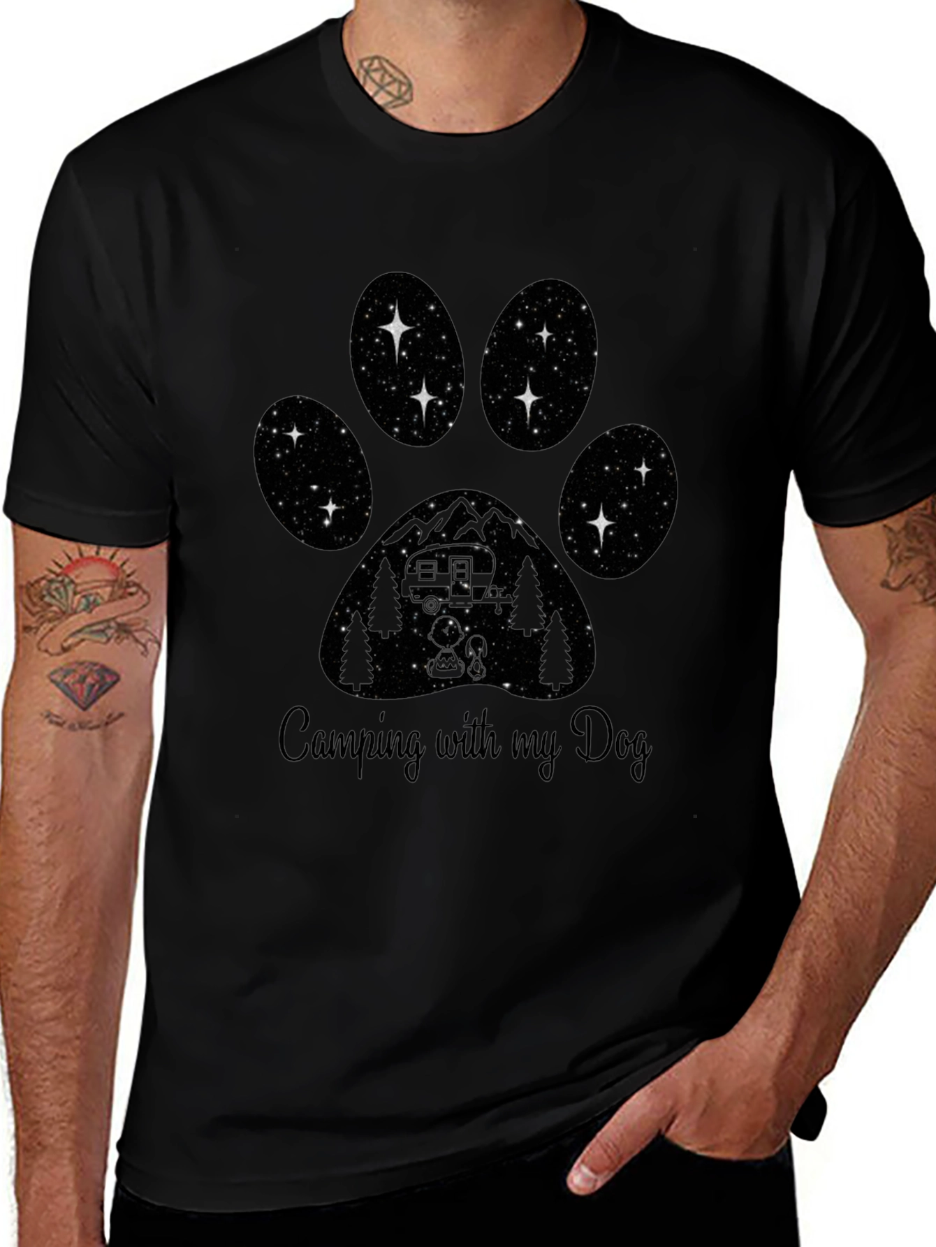 Camping with my Dog Tee - Paw Print Design