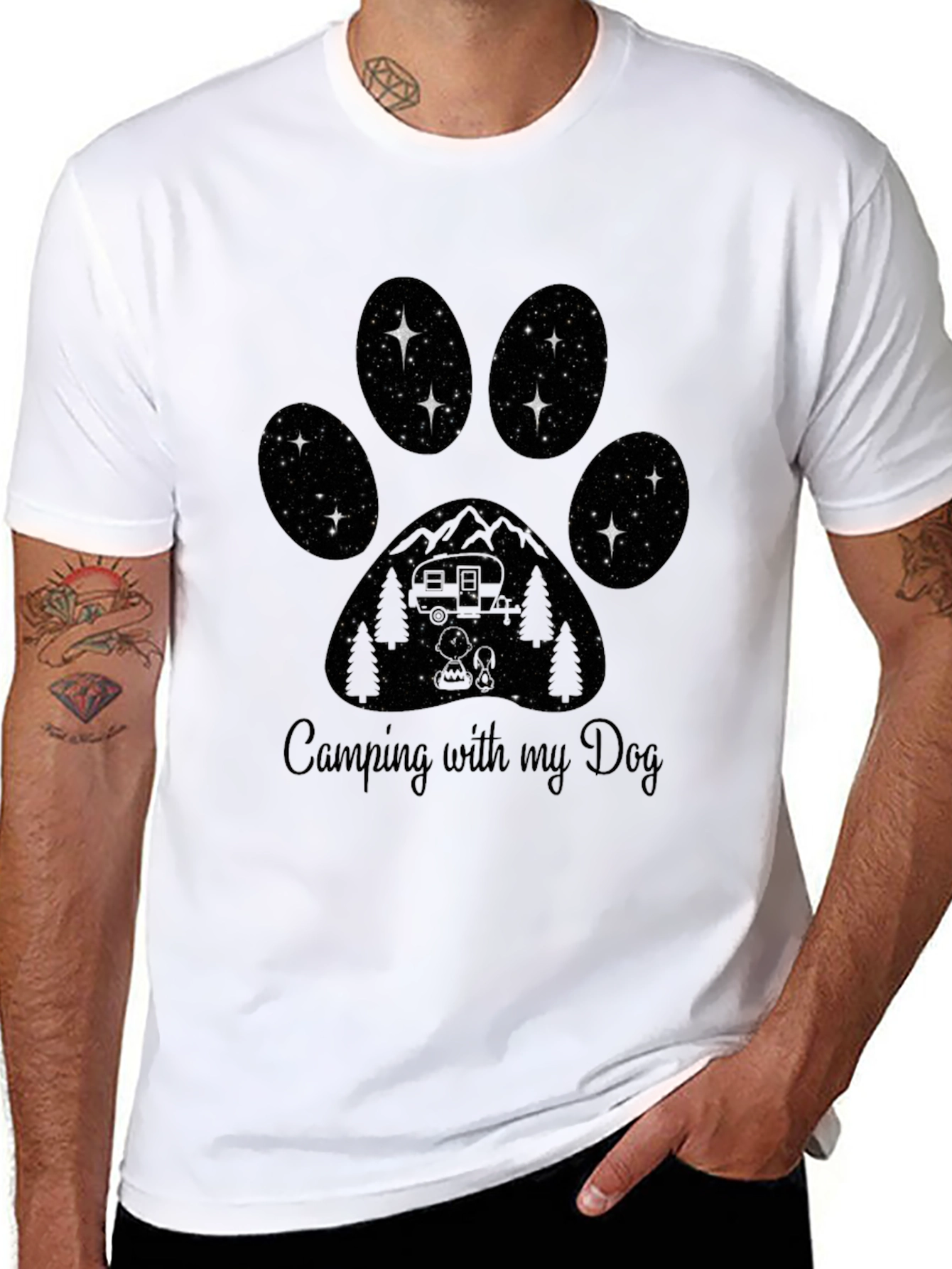 Camping with my Dog Tee - Paw Print Design