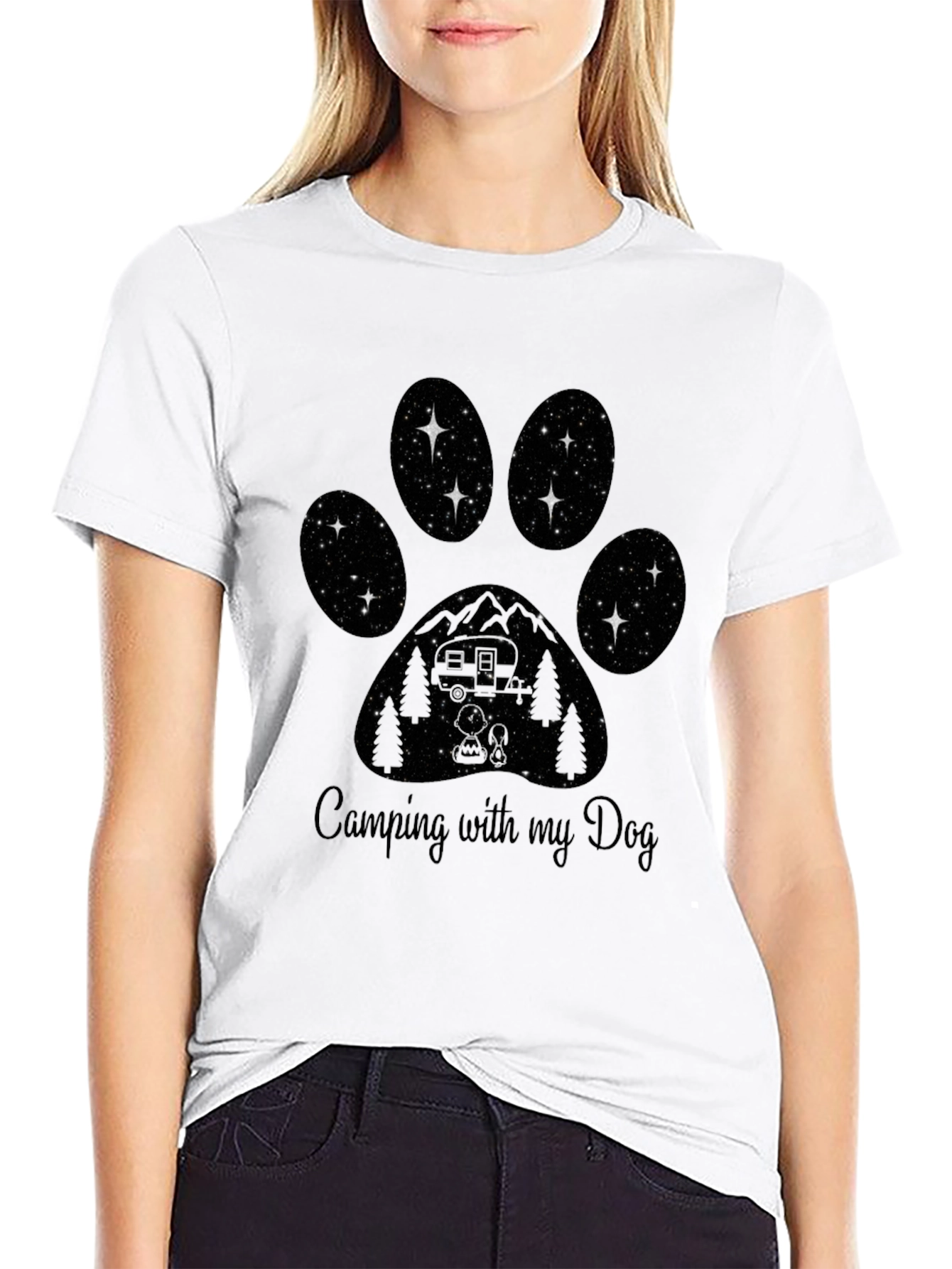 Camping with my Dog Tee - Paw Print Design