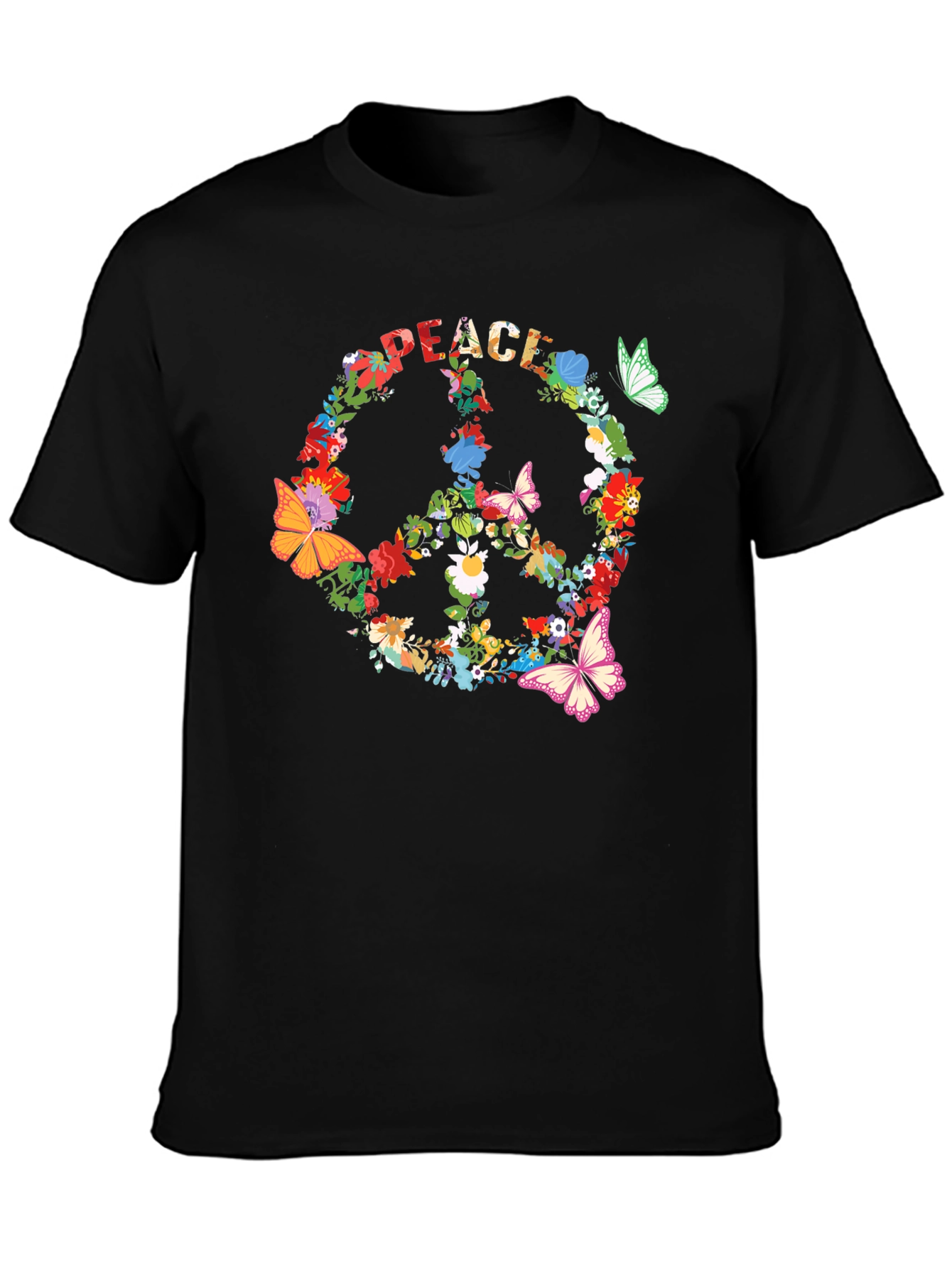 Peace Sign Floral Butterfly T-Shirt