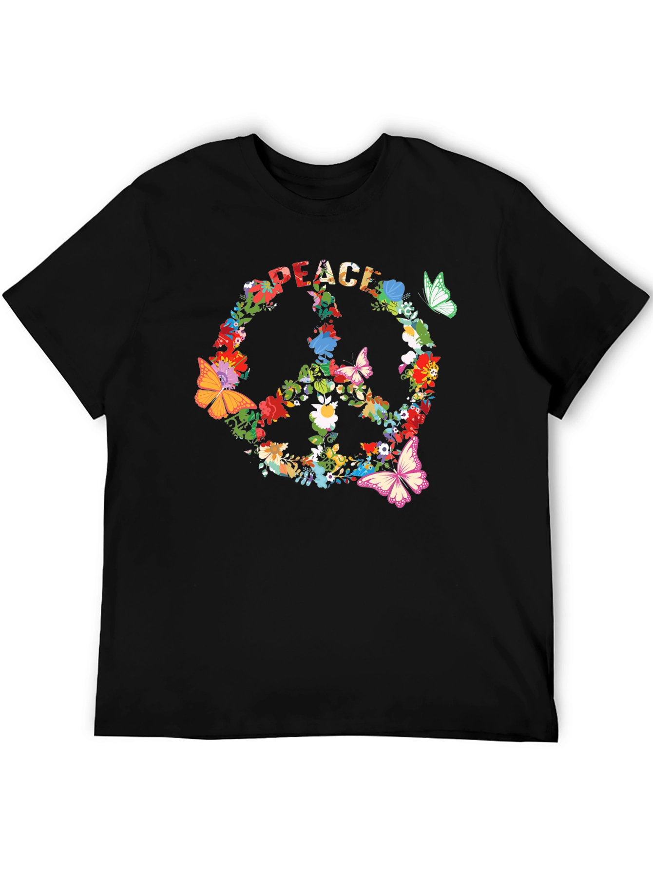 Peace Sign Floral Butterfly T-Shirt