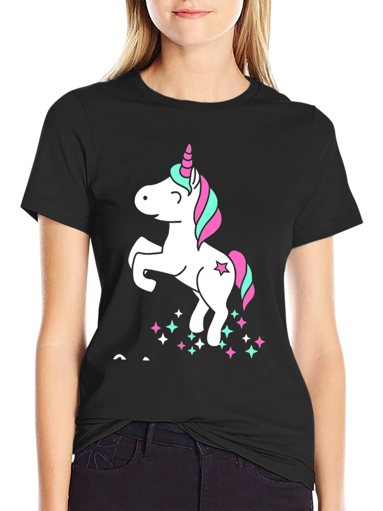 Unicorn Stars Black Cotton Graphic Tee