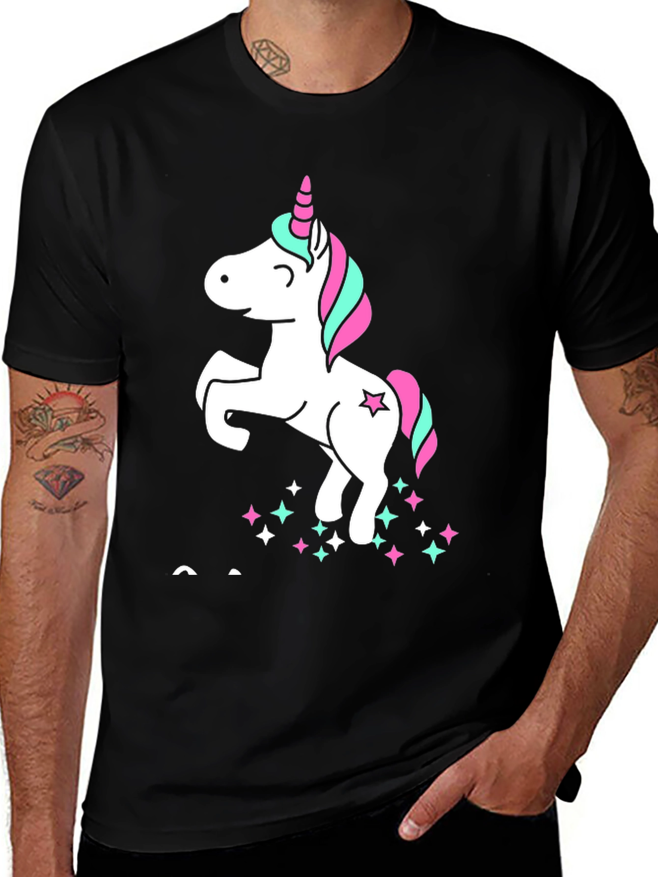 Unicorn Stars Black Cotton Graphic Tee