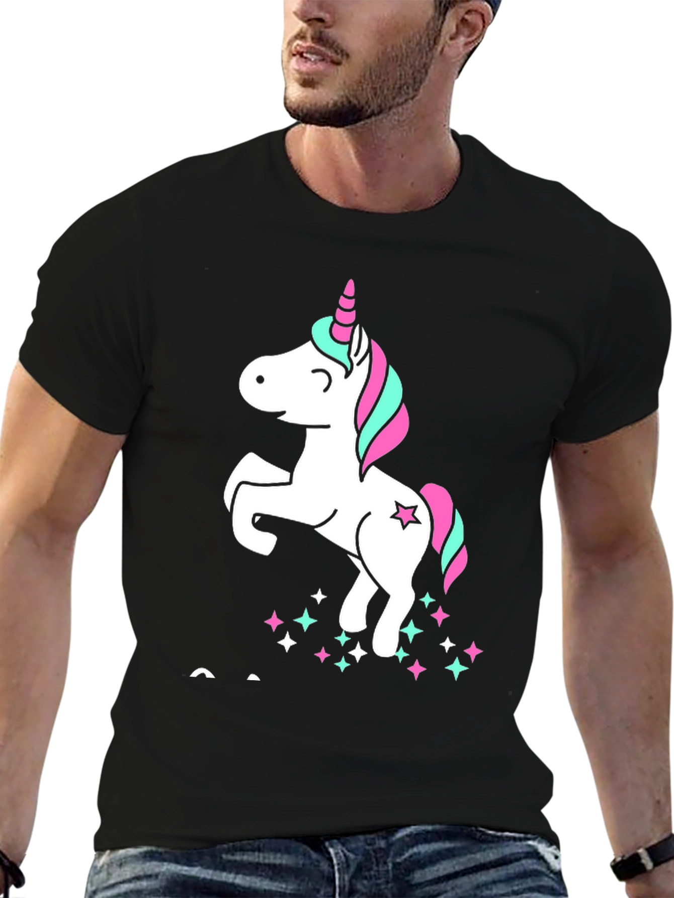 Unicorn Stars Black Cotton Graphic Tee
